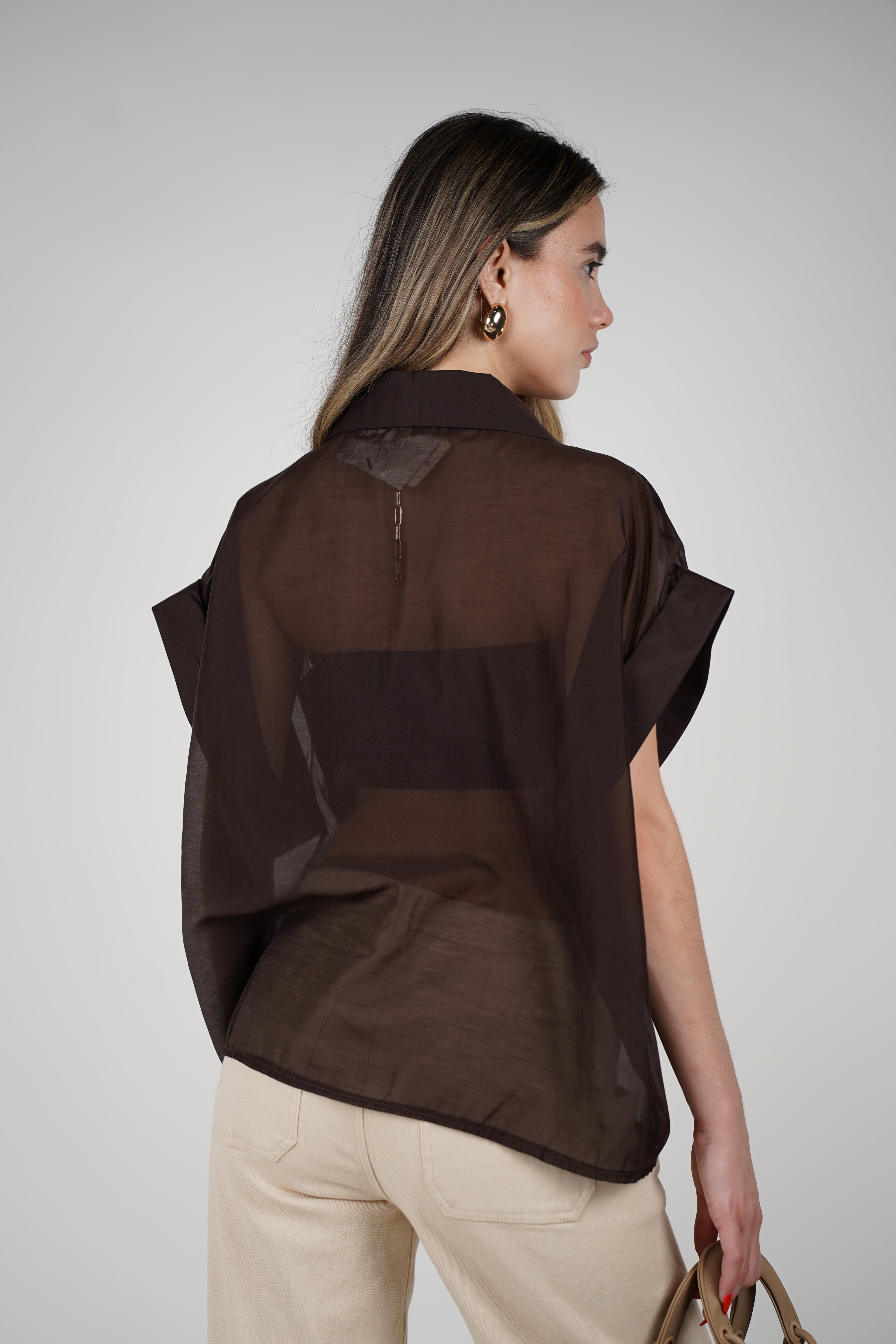 Talira Pockets Button Down – Lightweight Sheer Black Blouse