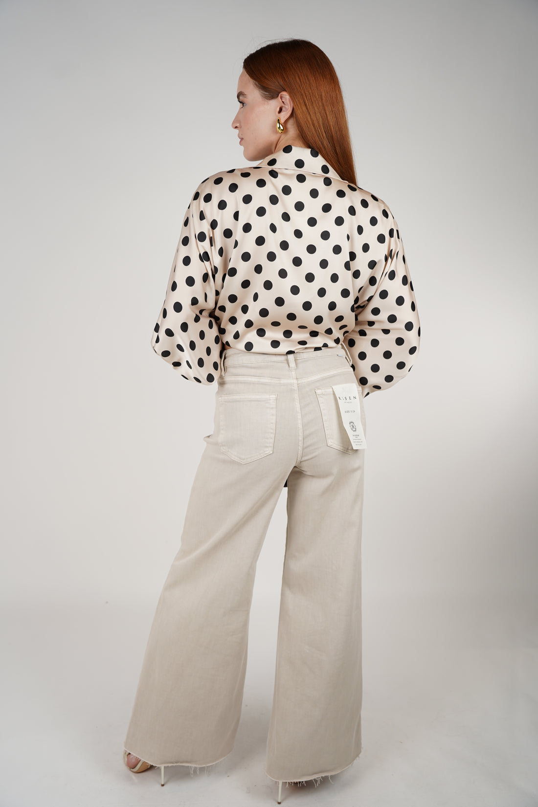 Agatha Polka Dotted Silk Blouse – Chic Satin Tie-Front Statement