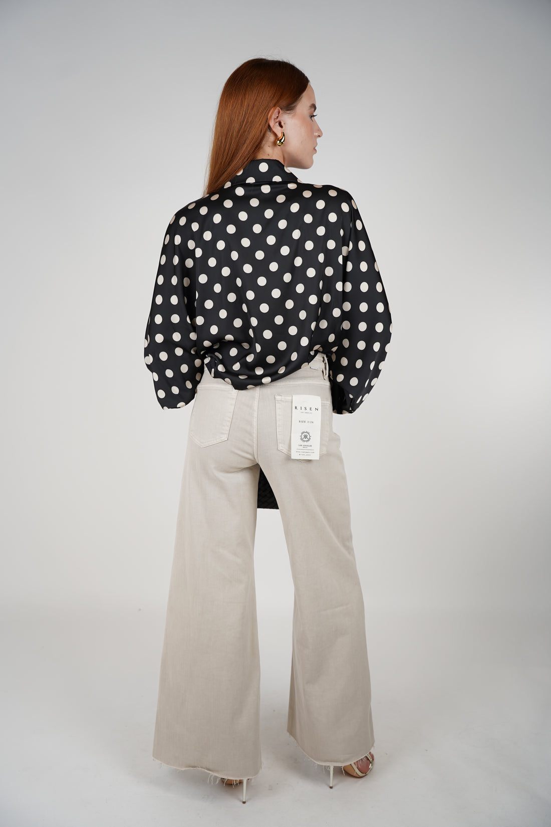 Agatha Polka Dotted Silk Blouse – Chic Satin Tie-Front Statement