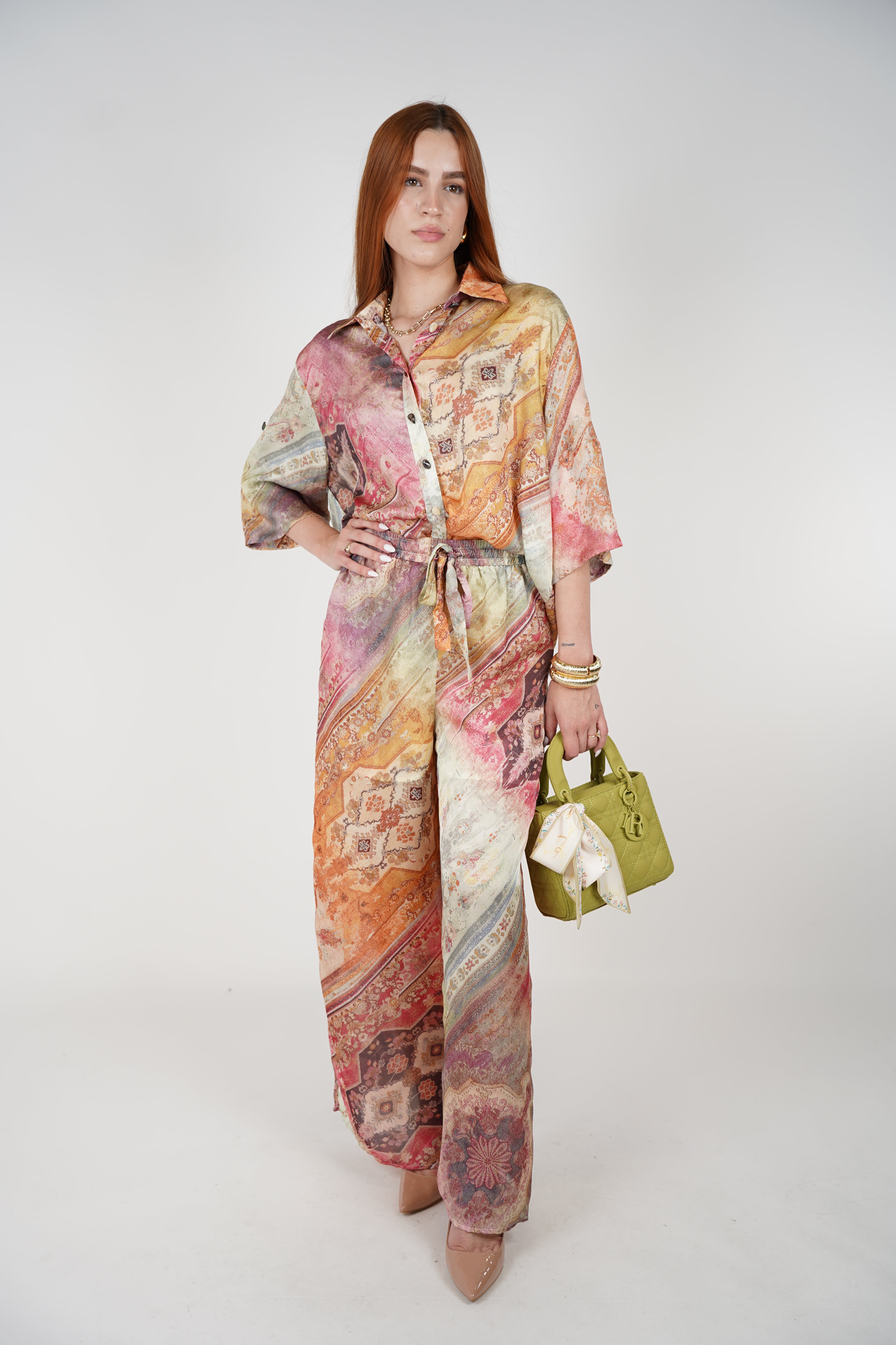 Rissel Stamped Pants Rissel Stamped Pants Set – Bold & Colorful Button-Up with Matching Wide-Leg Bottoms