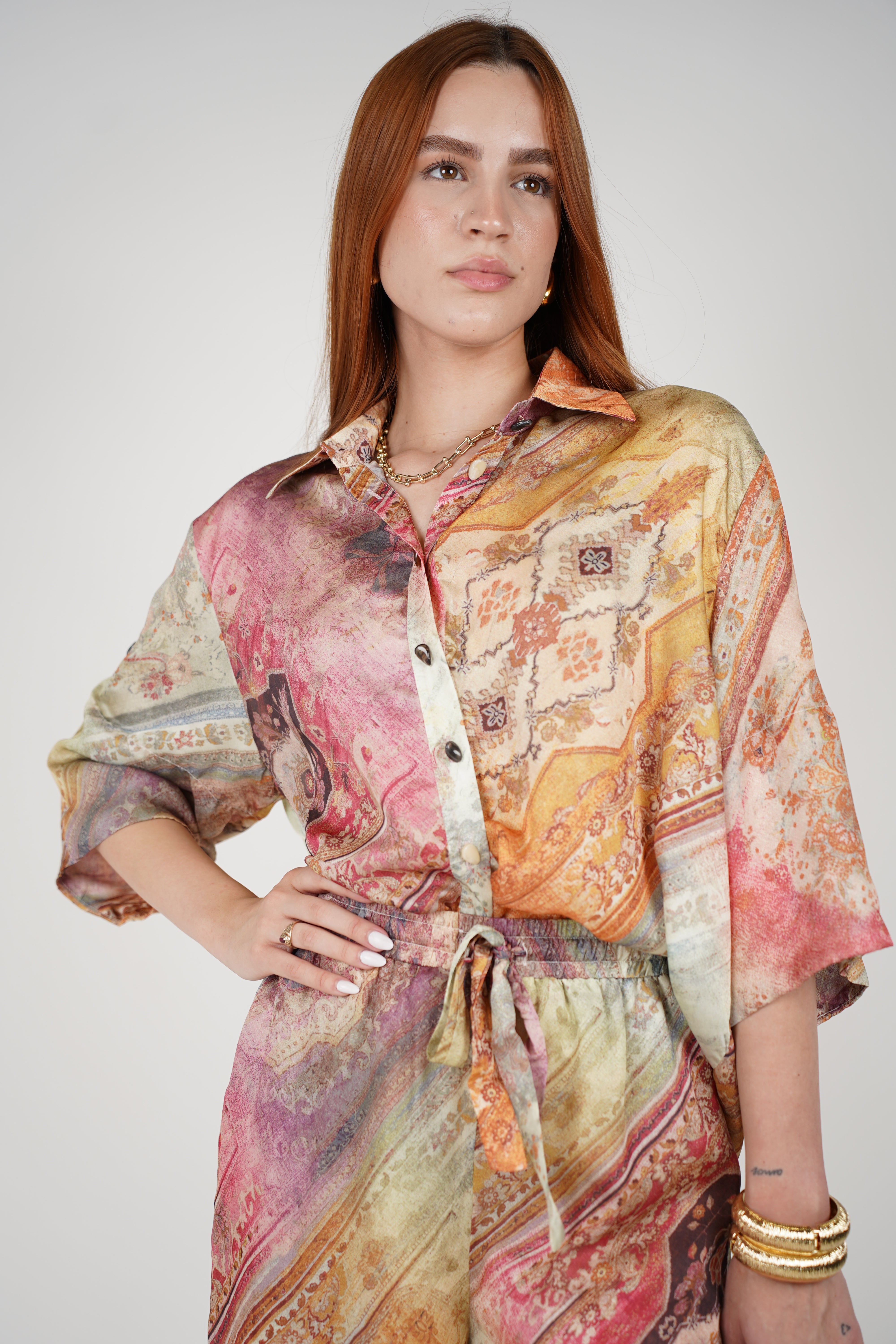 Rissel Stamped Pants Rissel Stamped Pants Set – Bold & Colorful Button-Up with Matching Wide-Leg Bottoms