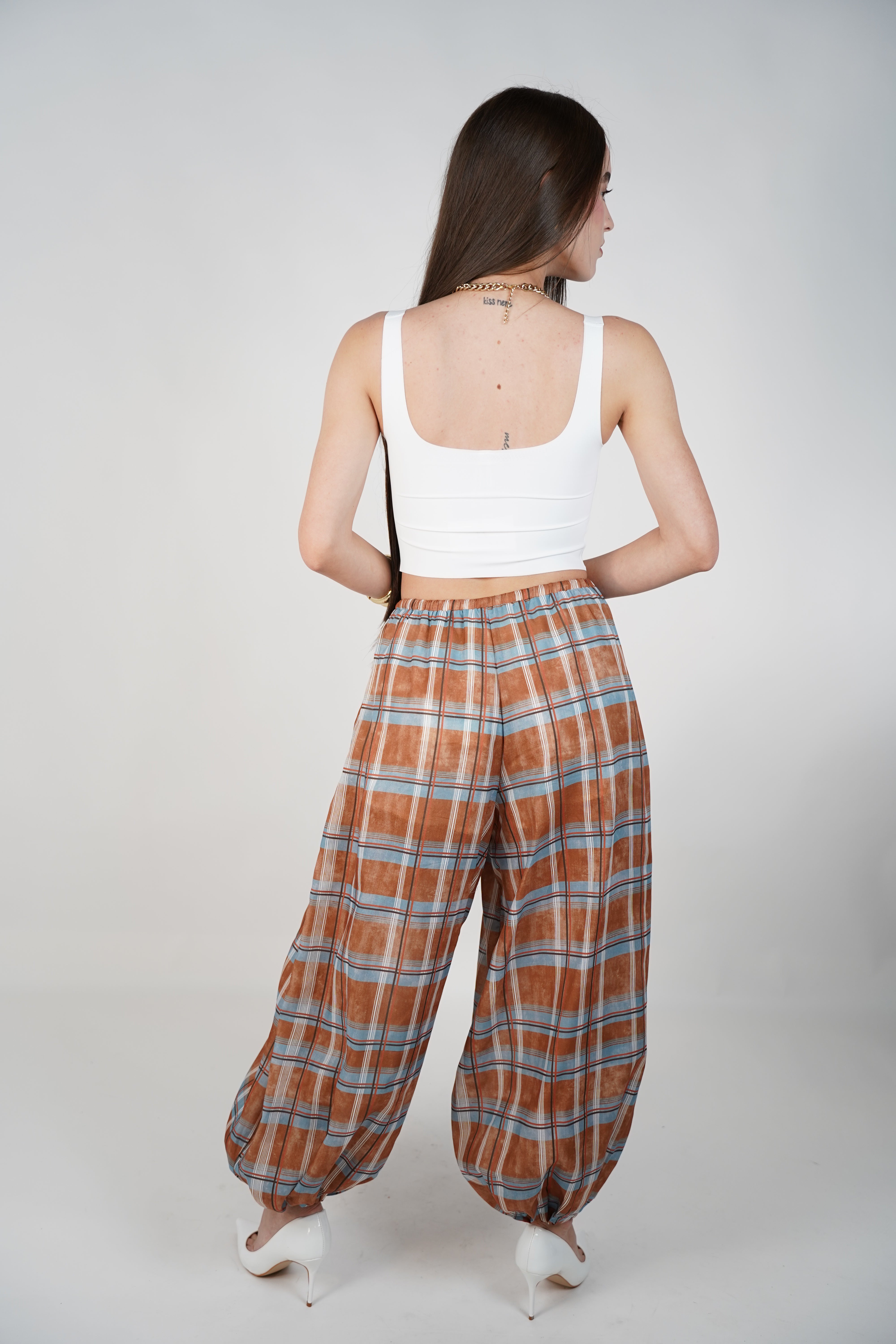 Syra Plaid Aladdin Pants – Relaxed Boho Balloon Fit