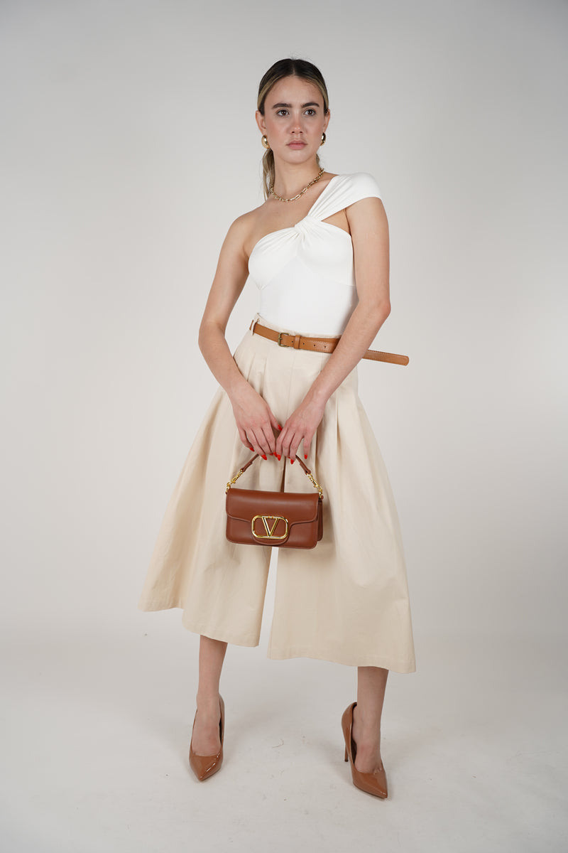 Laney Pants – Wide-Leg Midi Culottes in Soft Beige