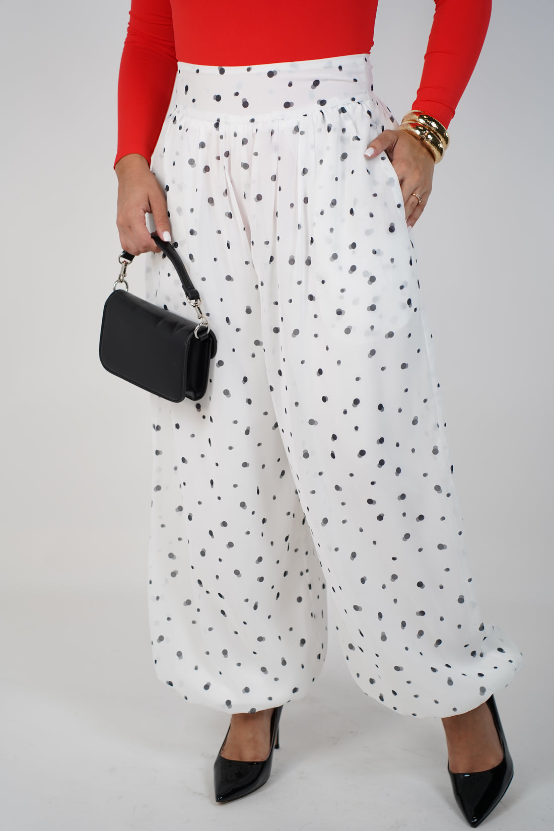 Firaye Polka Dot Aladdin Joggers – Effortless Comfort with Chic Playfulness