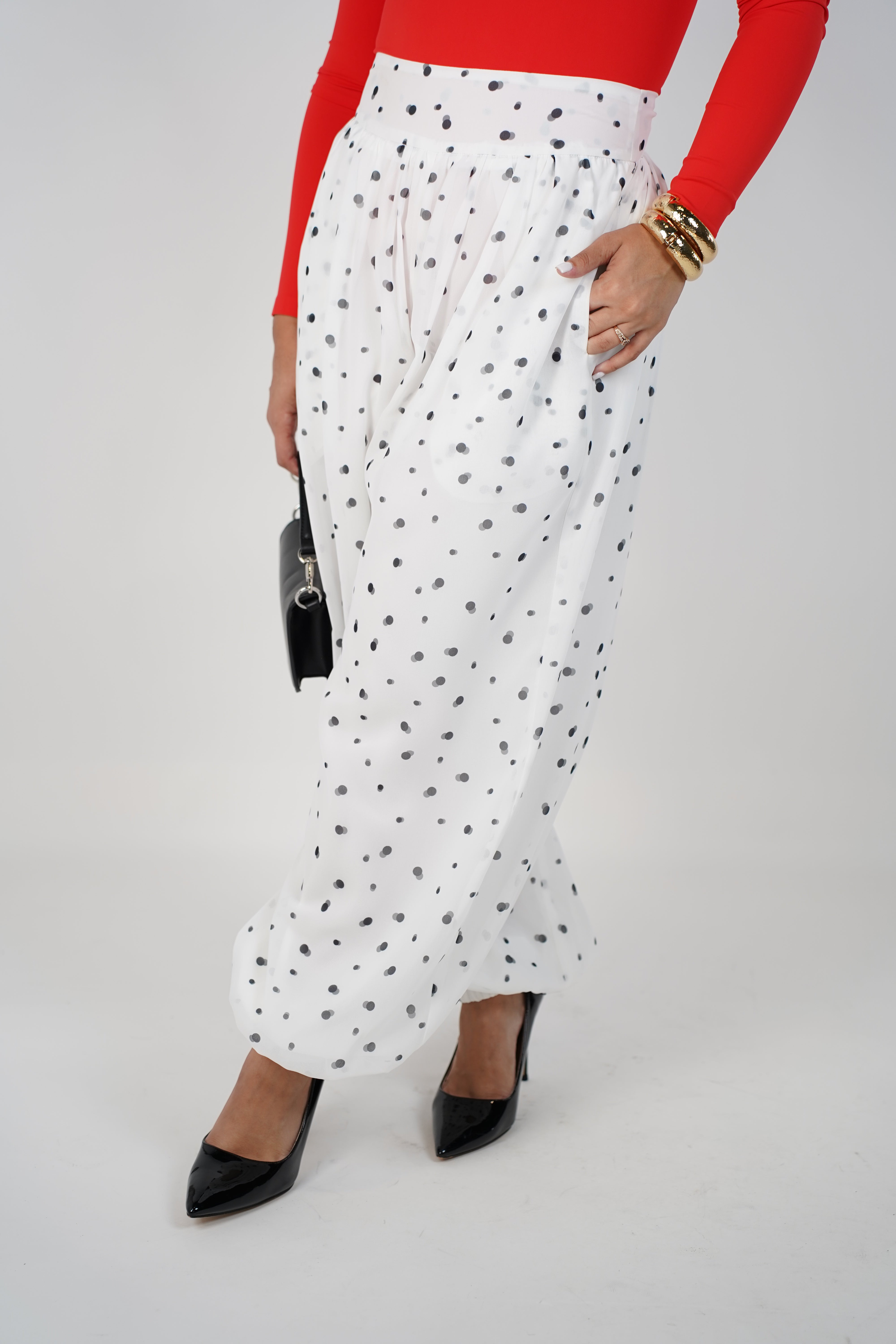 Firaye Polka Dot Aladdin Joggers – Effortless Comfort with Chic Playfulness