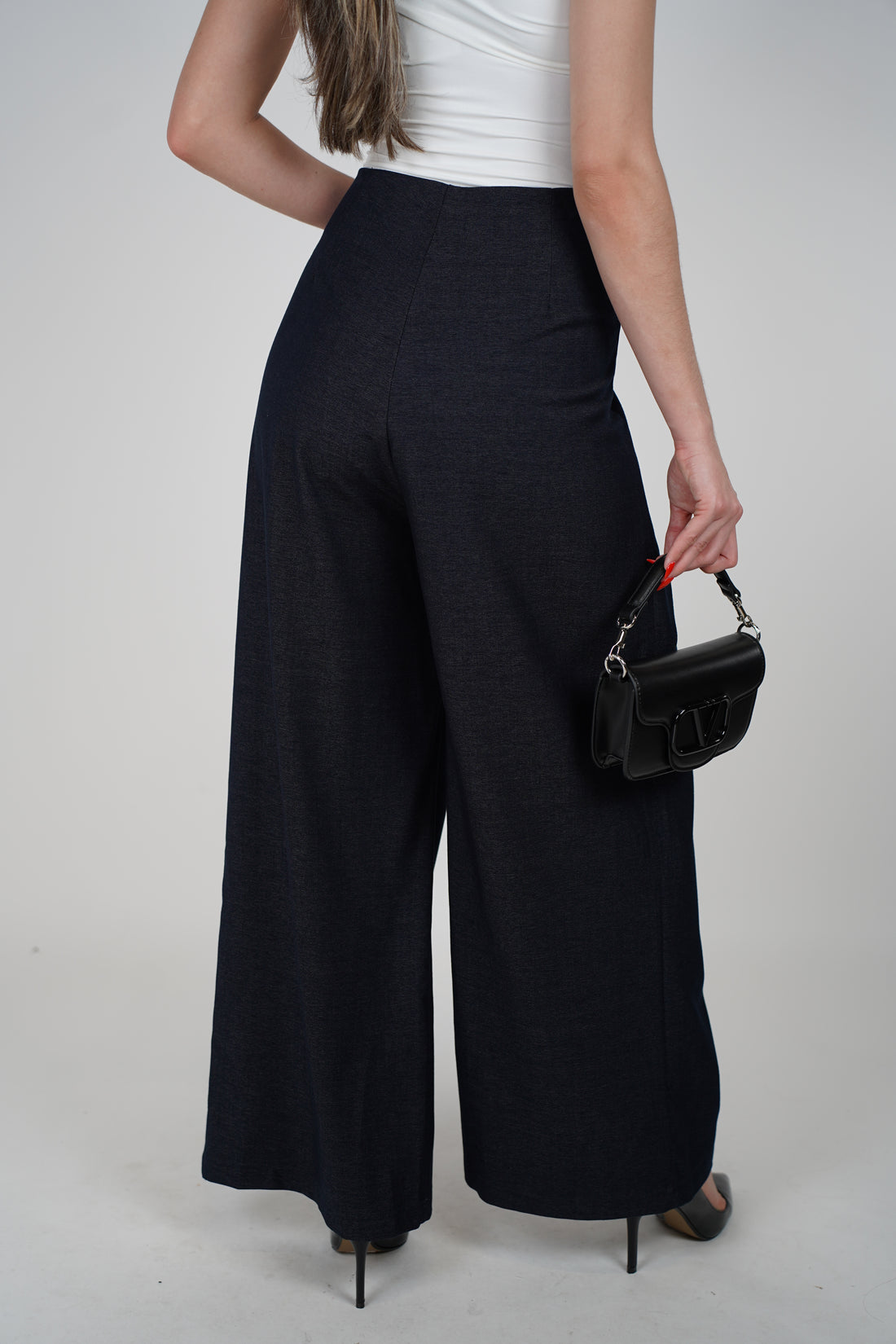 Femme Denim Asymmetrical Wrap Front Wide-Leg Pants – Chic Structure with a Modern Twist