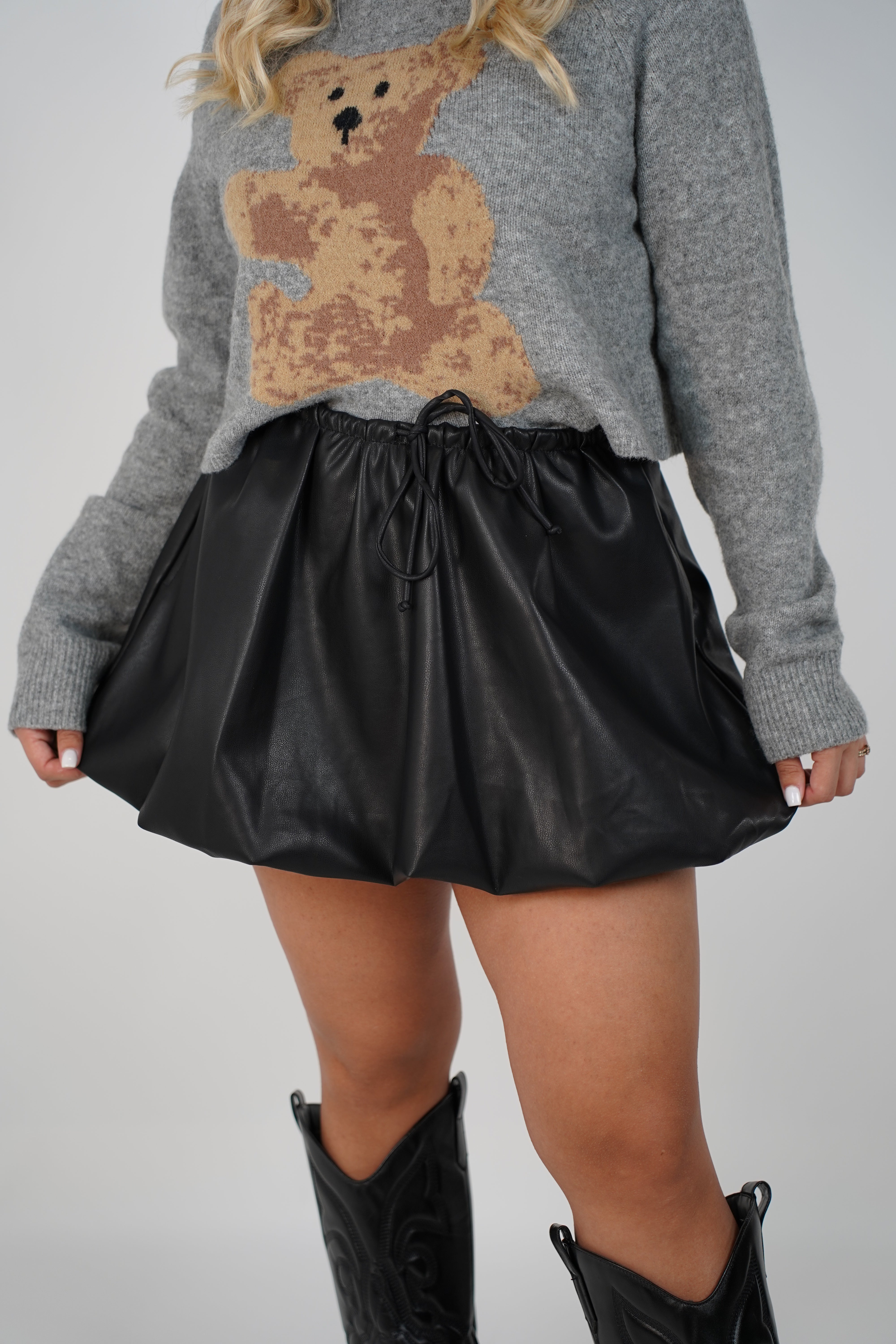 Kyrel Bubble Leather Shorts – Black Faux Leather Drawstring Fit