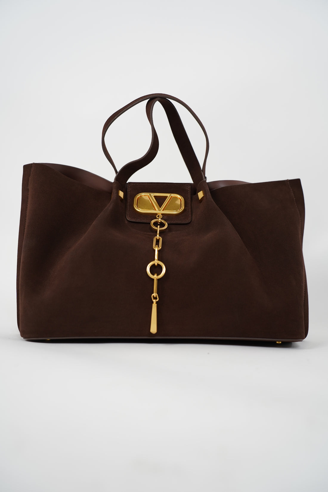 Meliz Suede Tote Bag – Luxe Oversized Tote with Gold Chain Detail