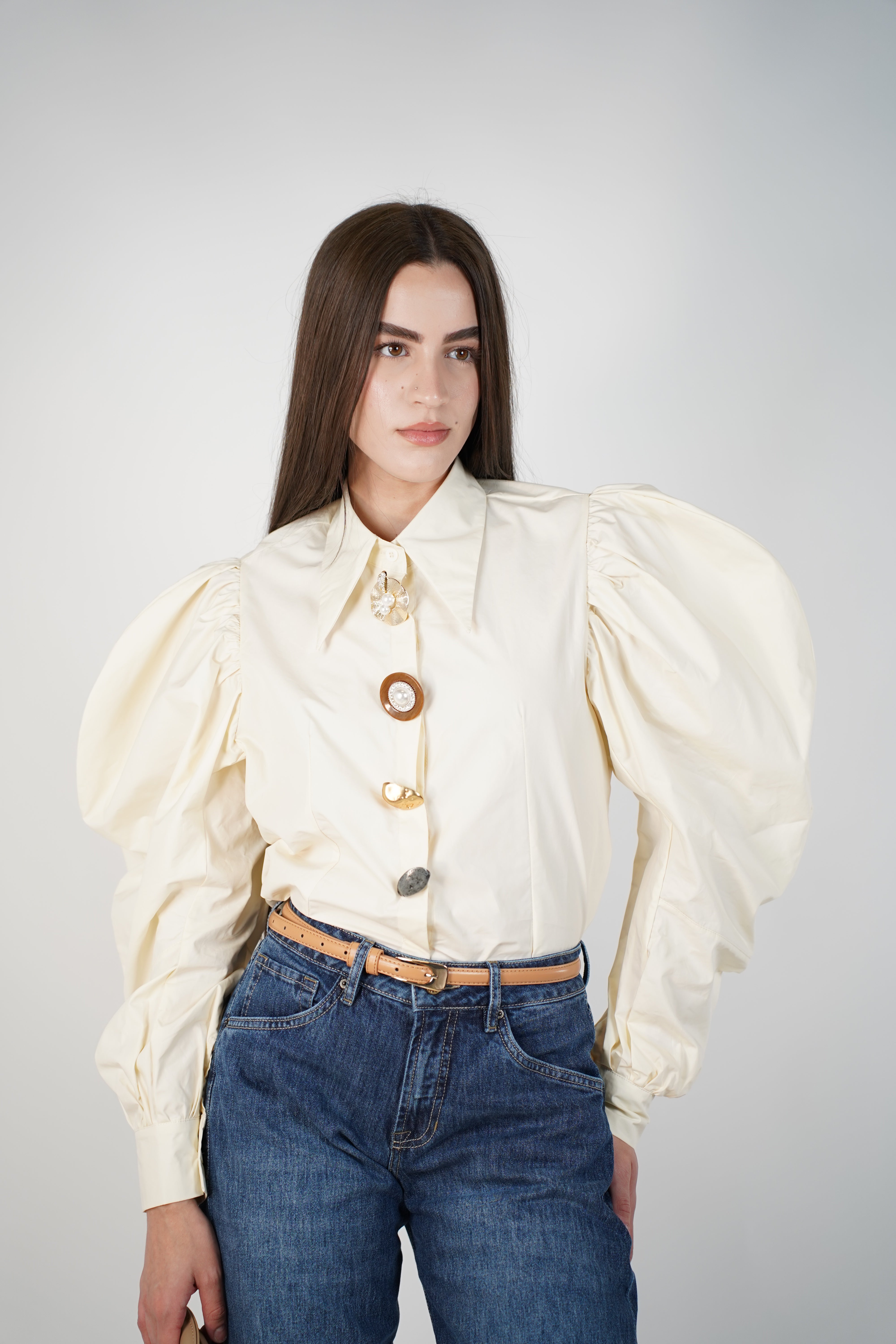 Viole Button Down – Statement Puff Sleeves with Artistic Buttons