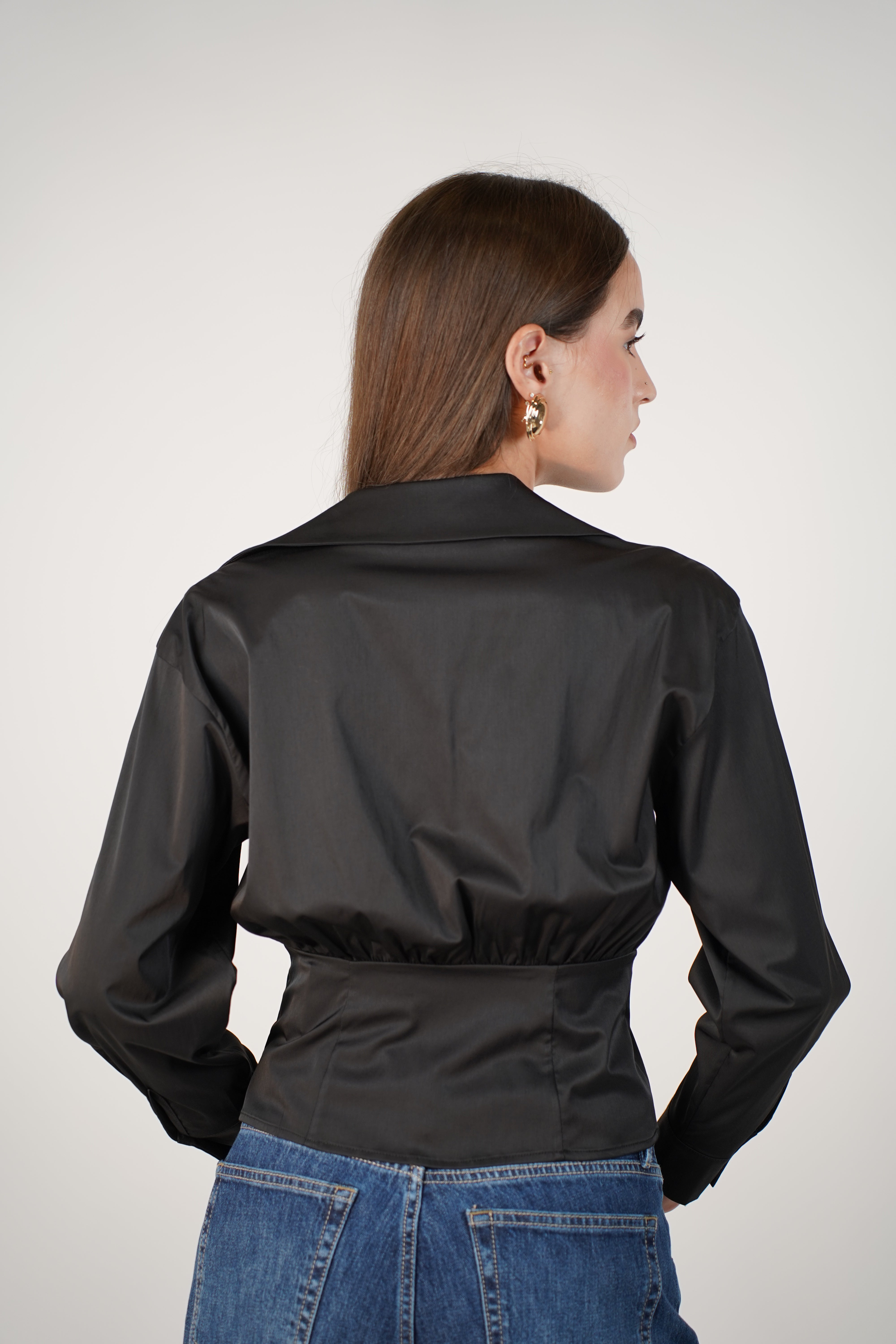 Zaria Button Down – Tailored Long Sleeve Shirt with Waist Detail