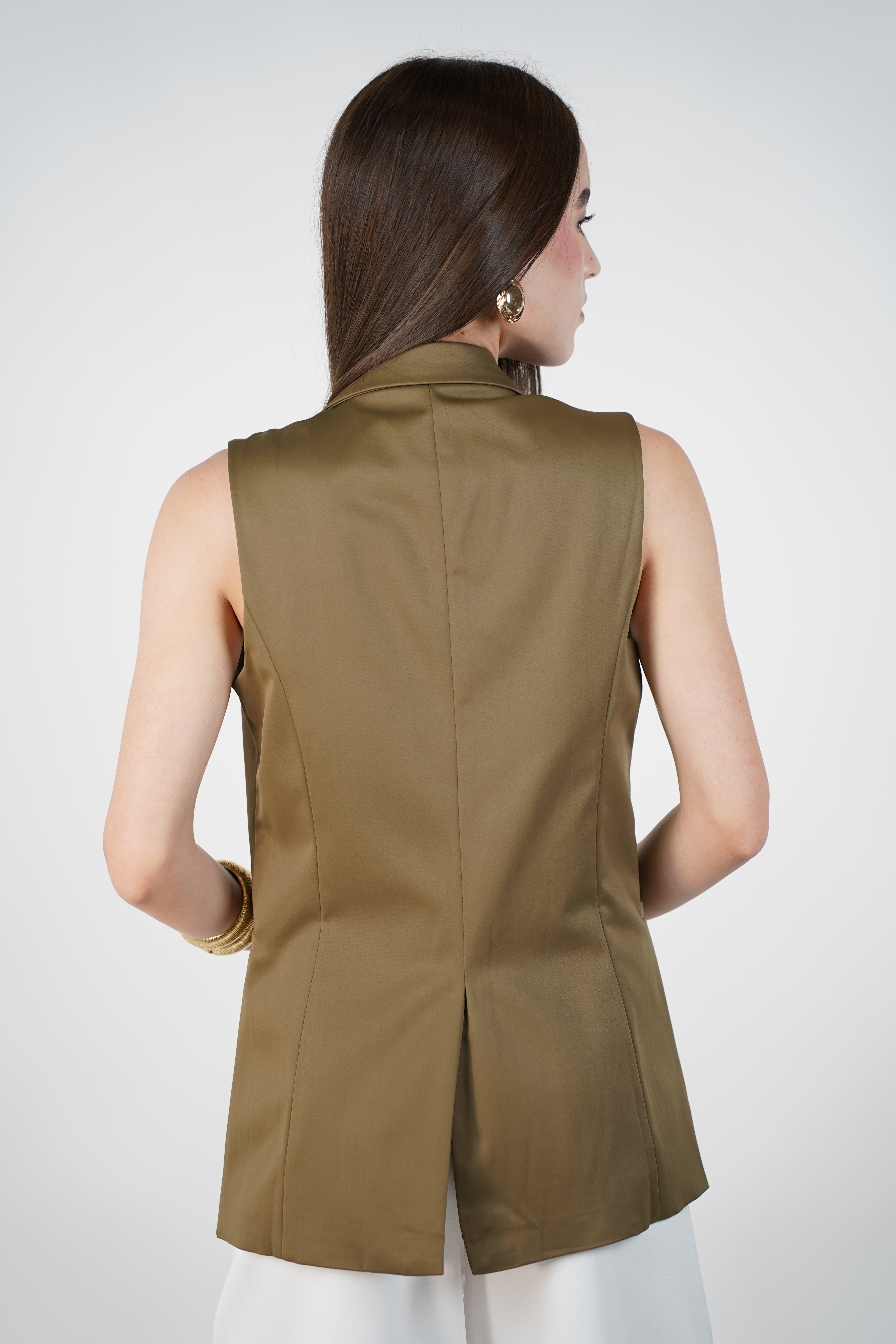 Viviaya Sleeveless Blazer – Chic Layering Vest in Olive
