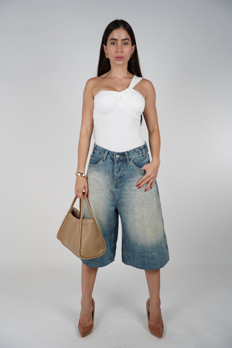 Sherry Bermuda – Washed Wide-Leg Denim Bermudas