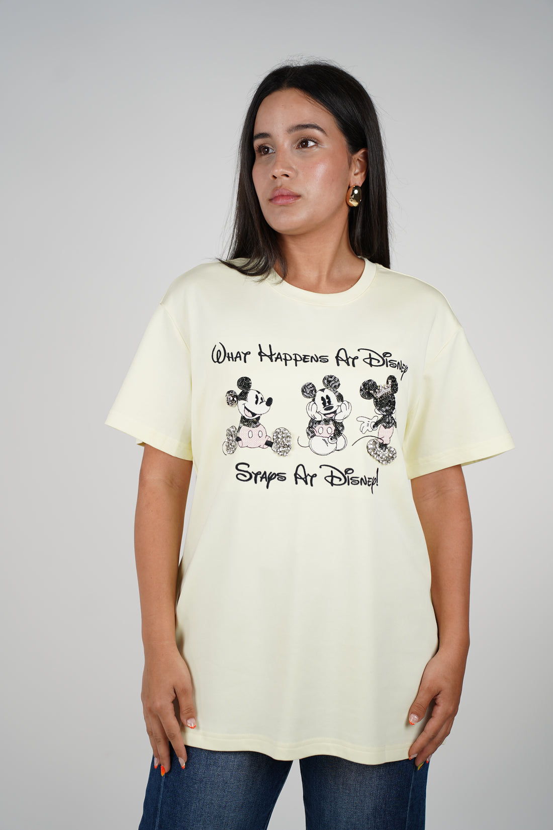 Kelsyn Oversized Mickey Top – Playful Graphic Tee with Glitter Accents