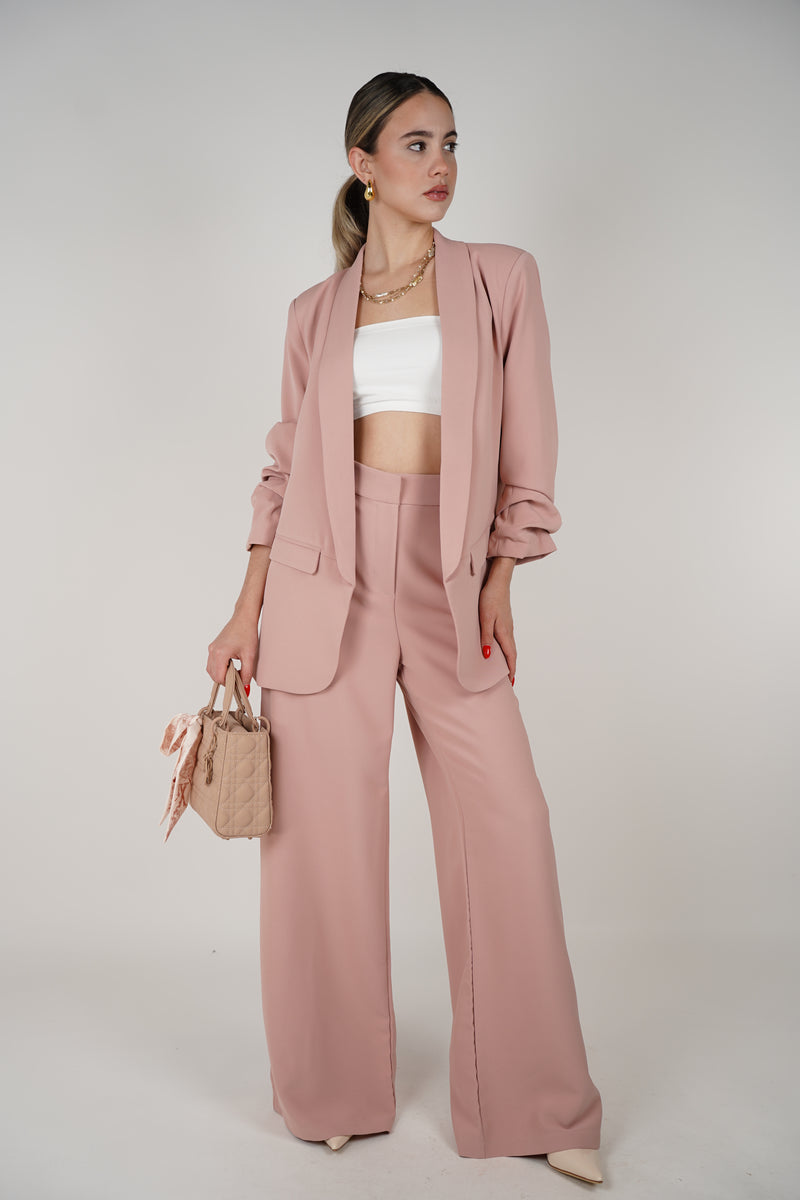Luisa Pants Set – Soft Rose Blazer & Wide-Leg Trousers Duo