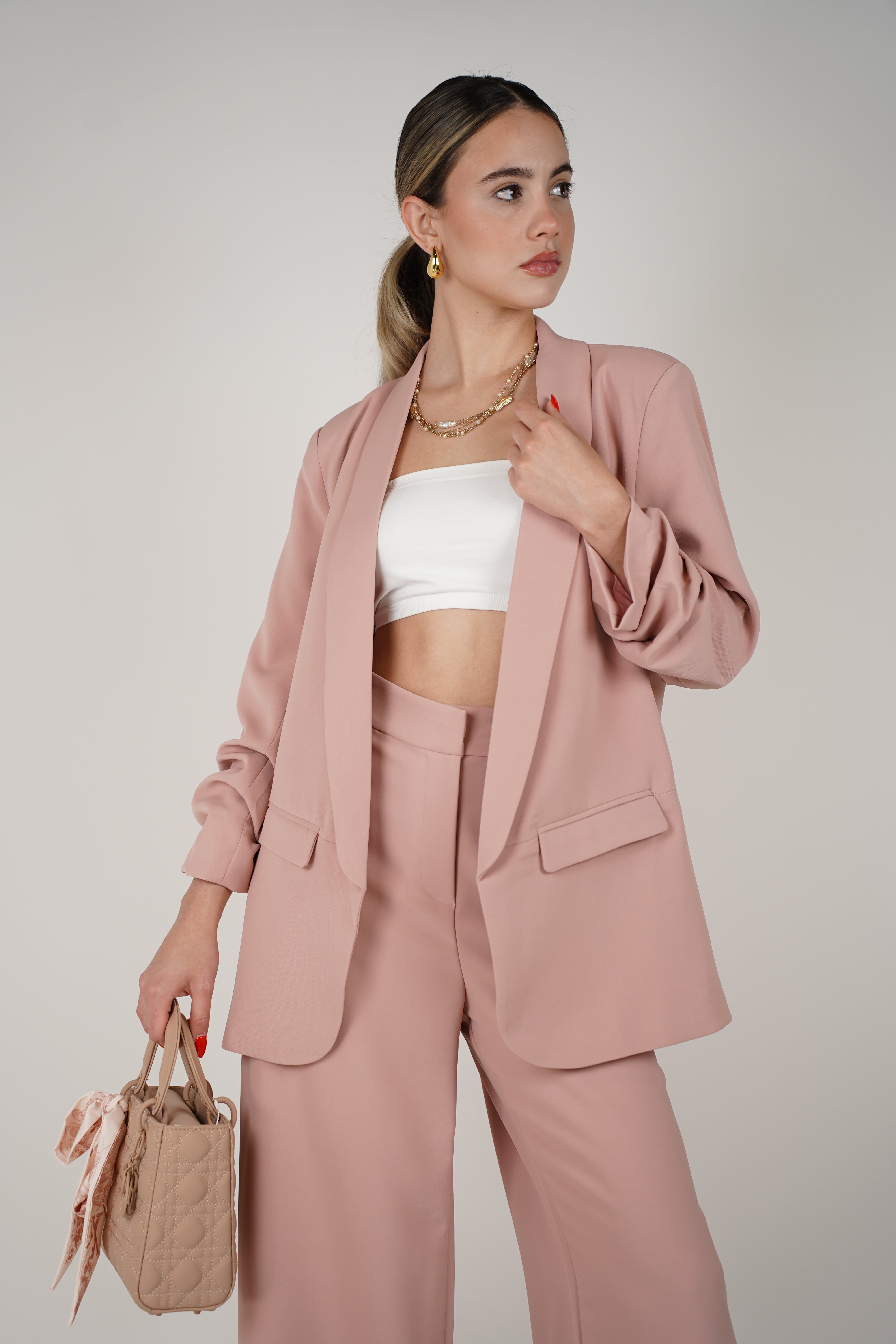 Luisa Pants Set – Soft Rose Blazer & Wide-Leg Trousers Duo