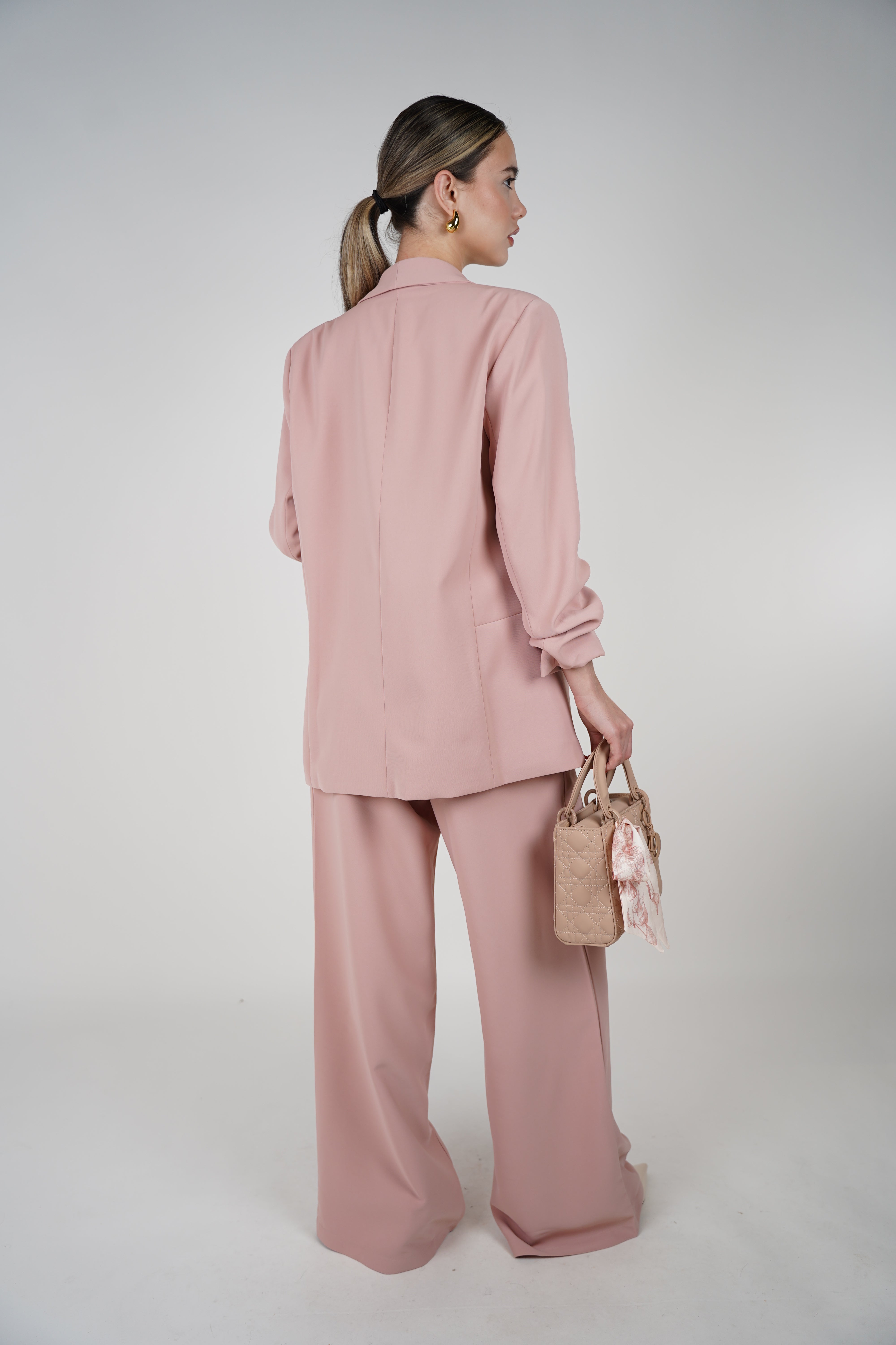 Luisa Pants Set – Soft Rose Blazer & Wide-Leg Trousers Duo