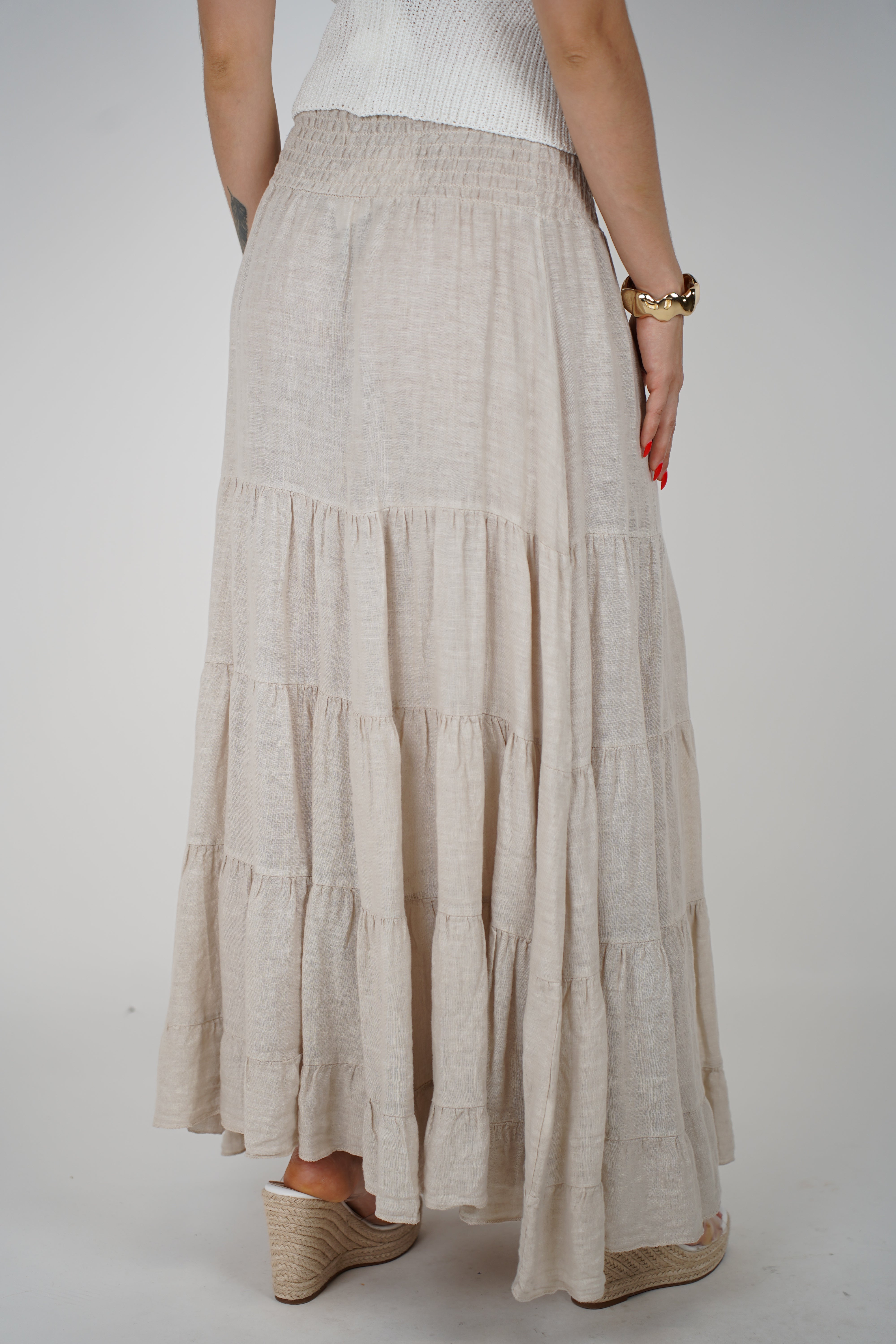 Wren Linen Smocked Maxi Skirt – Effortless Boho Tiered Style