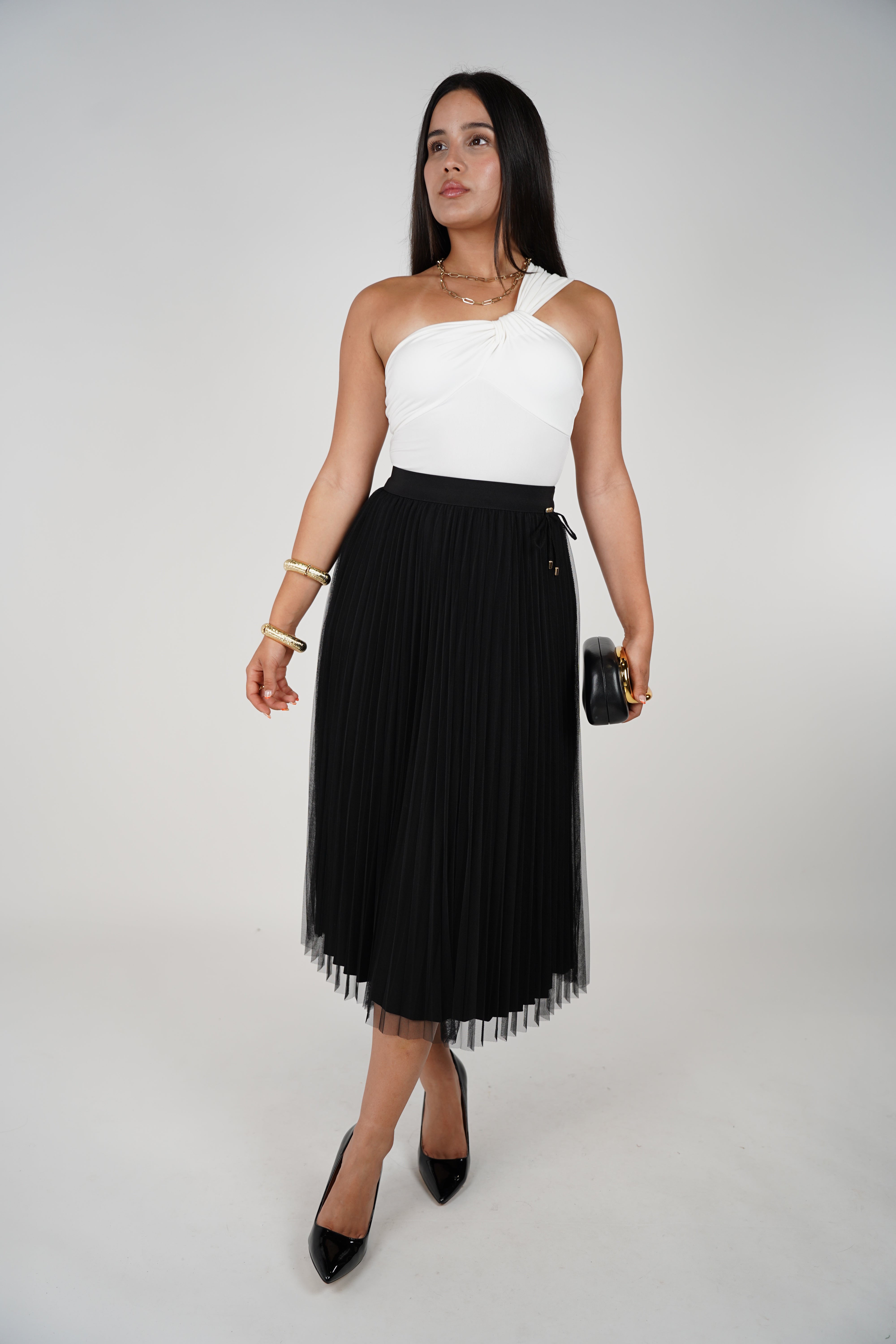 Marisol Skirt – Elegant Pleated Midi with Tulle Detail
