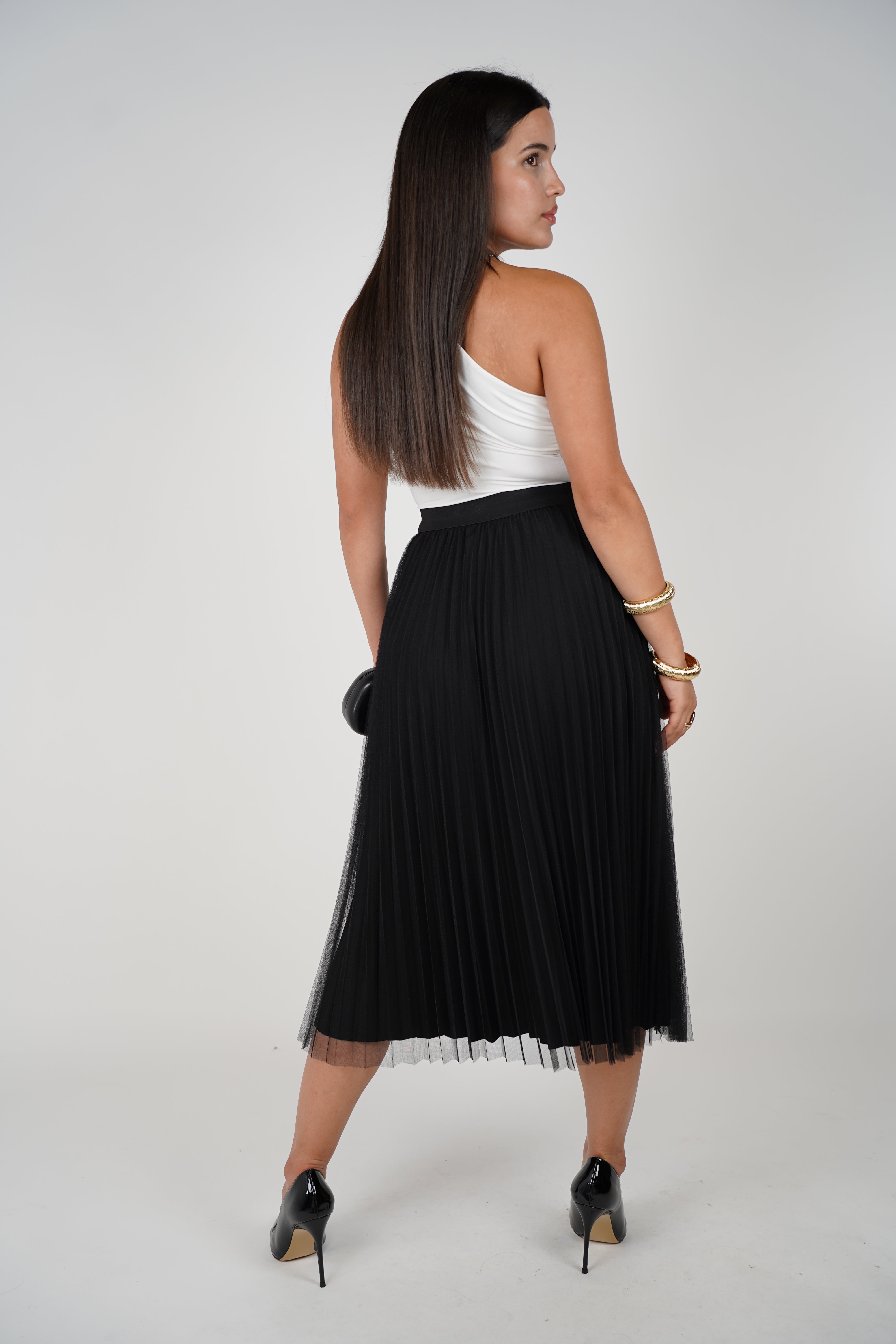 Marisol Skirt – Elegant Pleated Midi with Tulle Detail