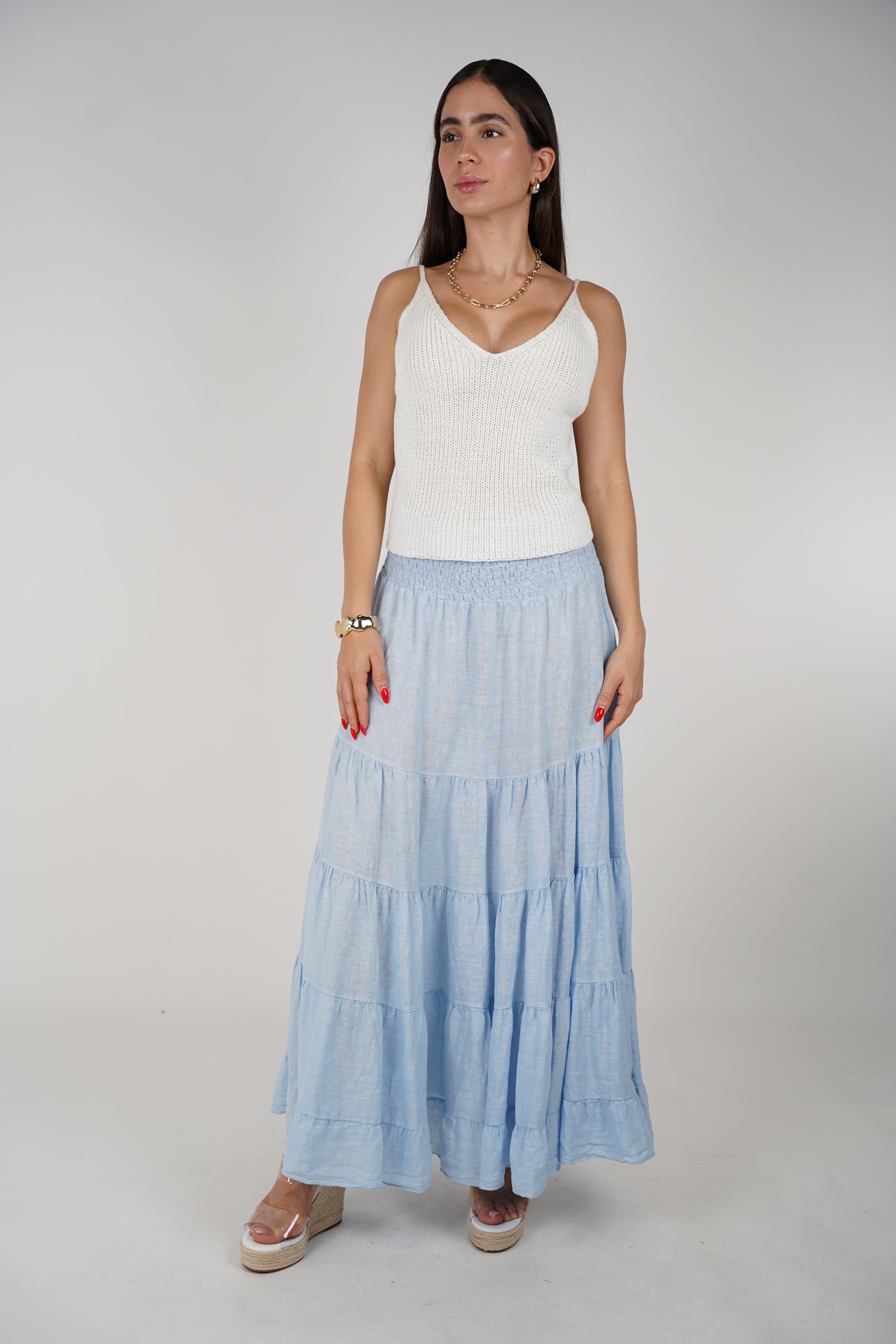 Wren Linen Smocked Maxi Skirt – Effortless Boho Tiered Style