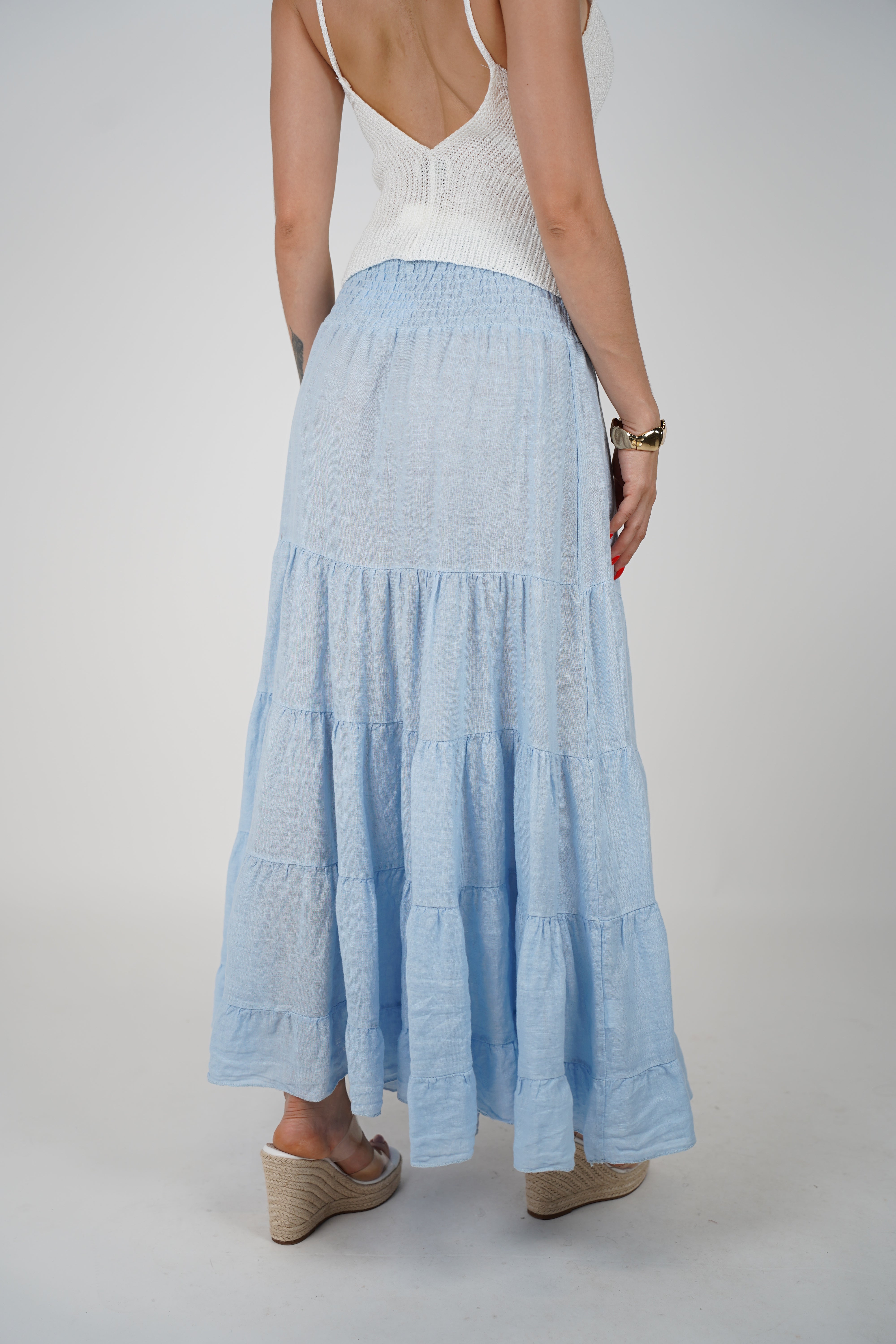 Wren Linen Smocked Maxi Skirt – Effortless Boho Tiered Style