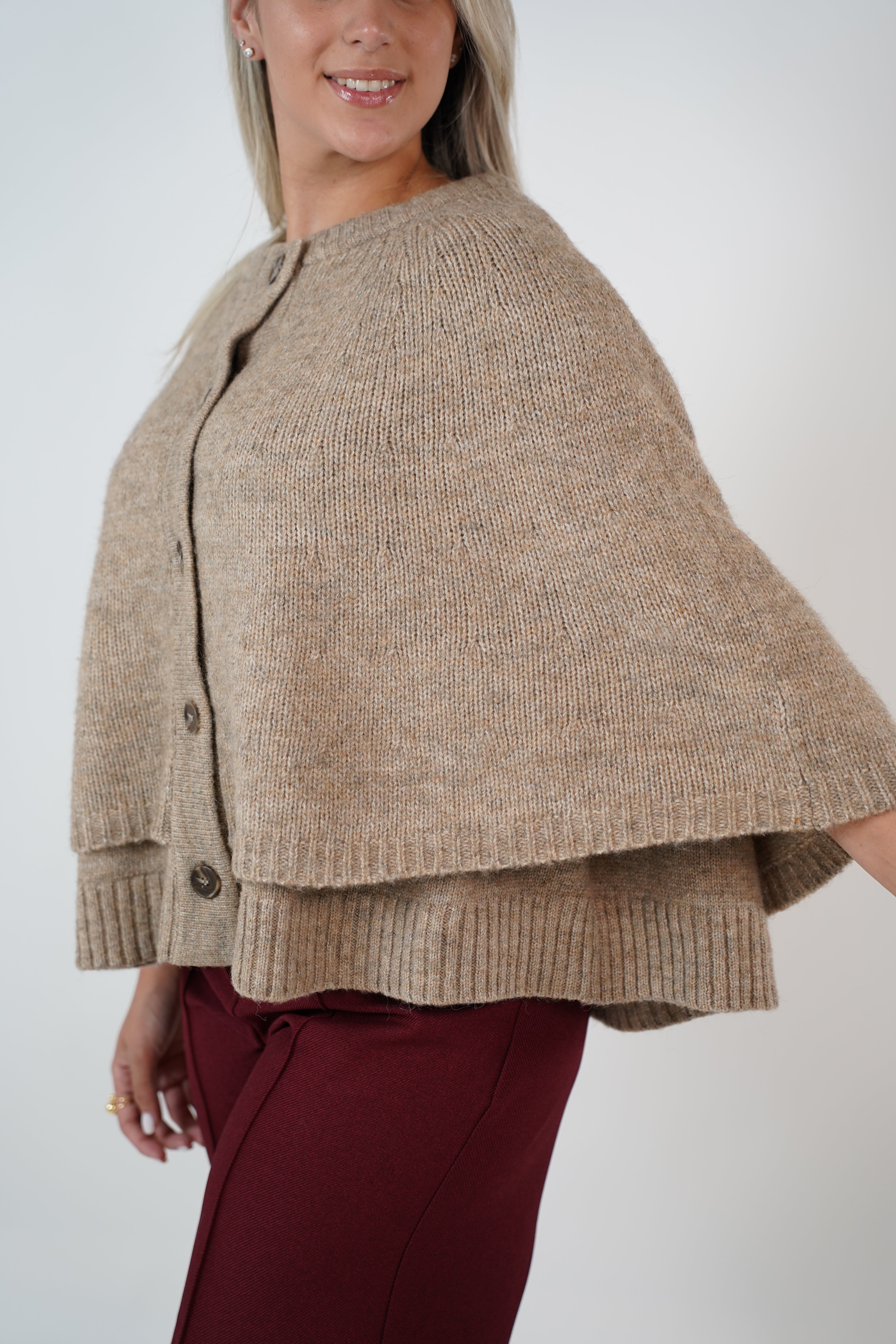 Zelie Cardigan Sweater – Button-Front Knit Cape Sweater