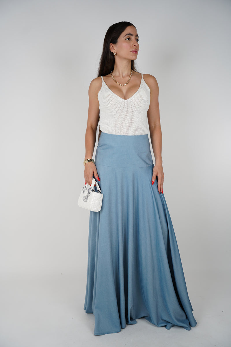 Yida Skirt – Soft Flowy Denim Maxi