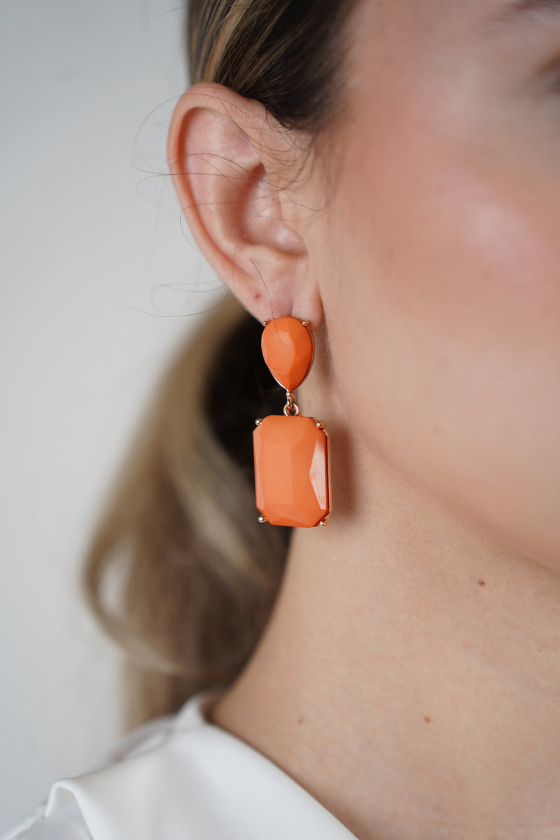 Xavina Dangle Earring – Bold Gem Drop in Bright Orange