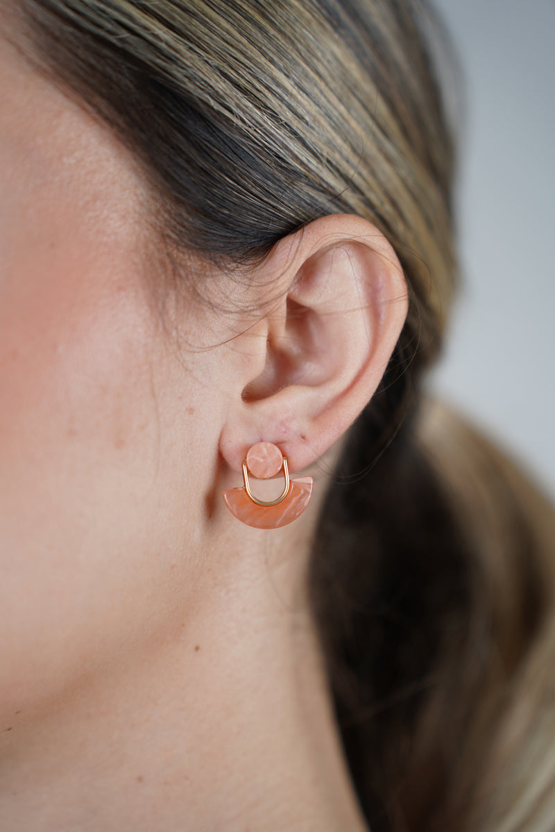 Calira Mini Earrings – Modern Half-Moon Studs in Marble Finish