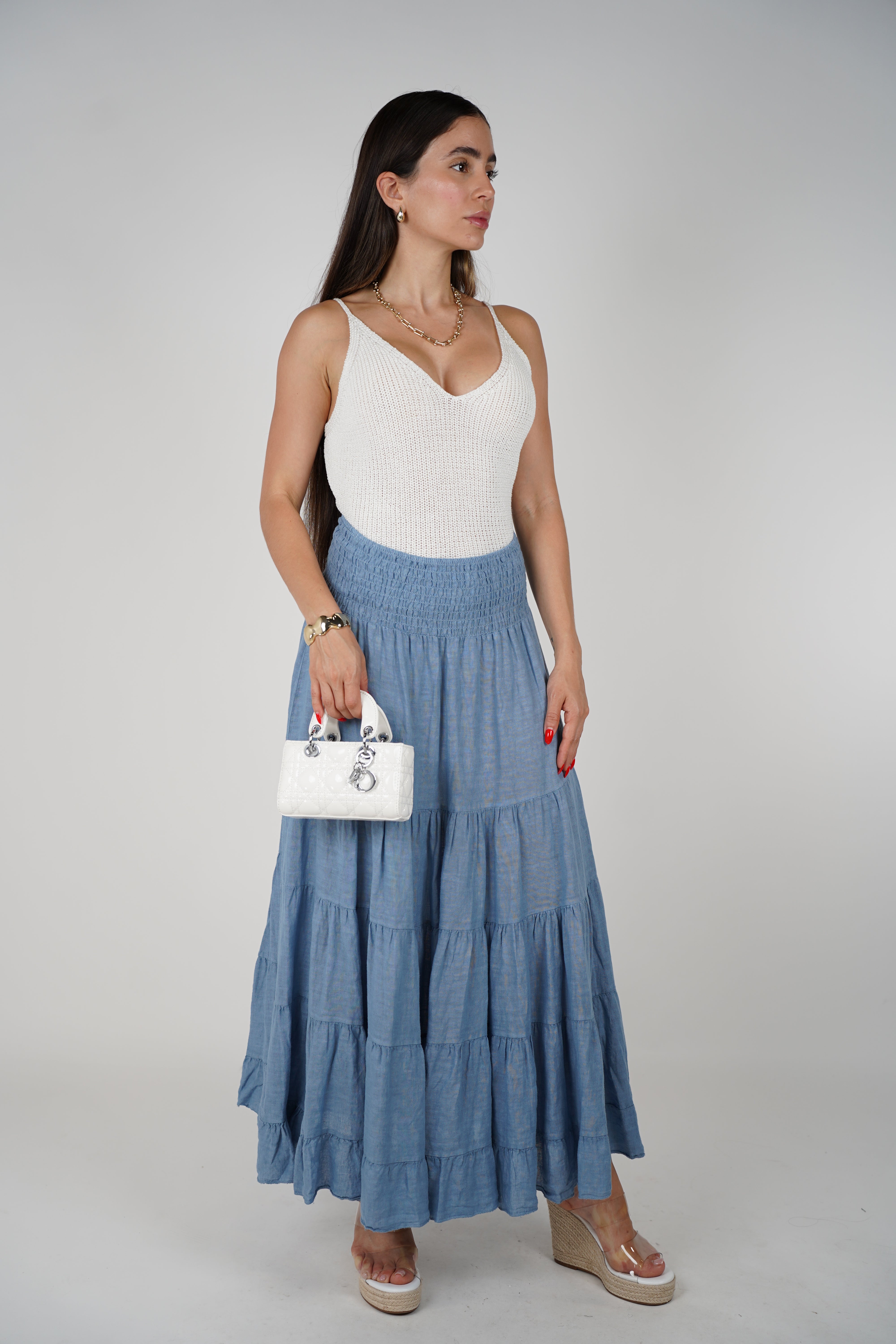 Wren Linen Smocked Maxi Skirt – Effortless Boho Tiered Style
