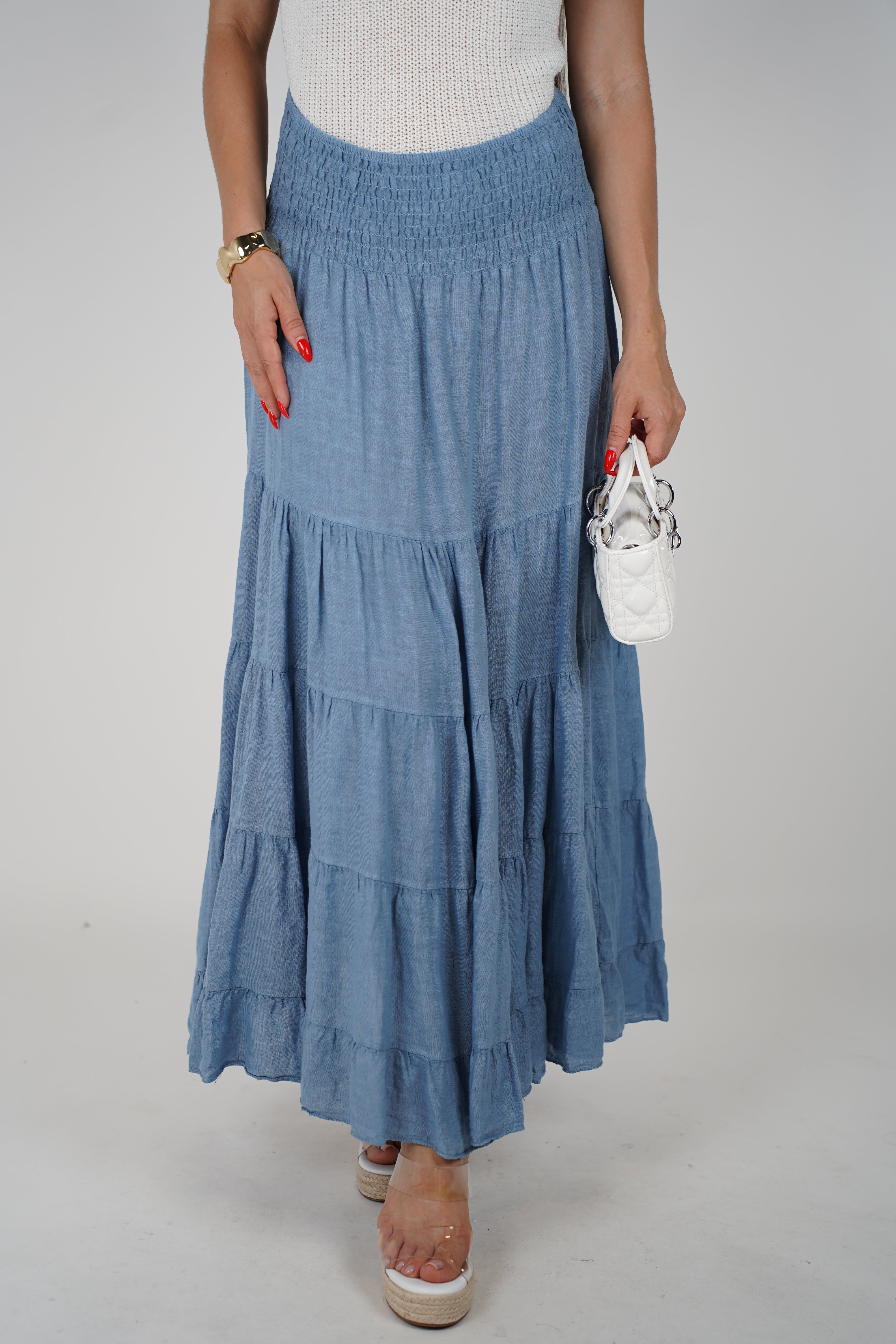 Wren Linen Smocked Maxi Skirt – Effortless Boho Tiered Style