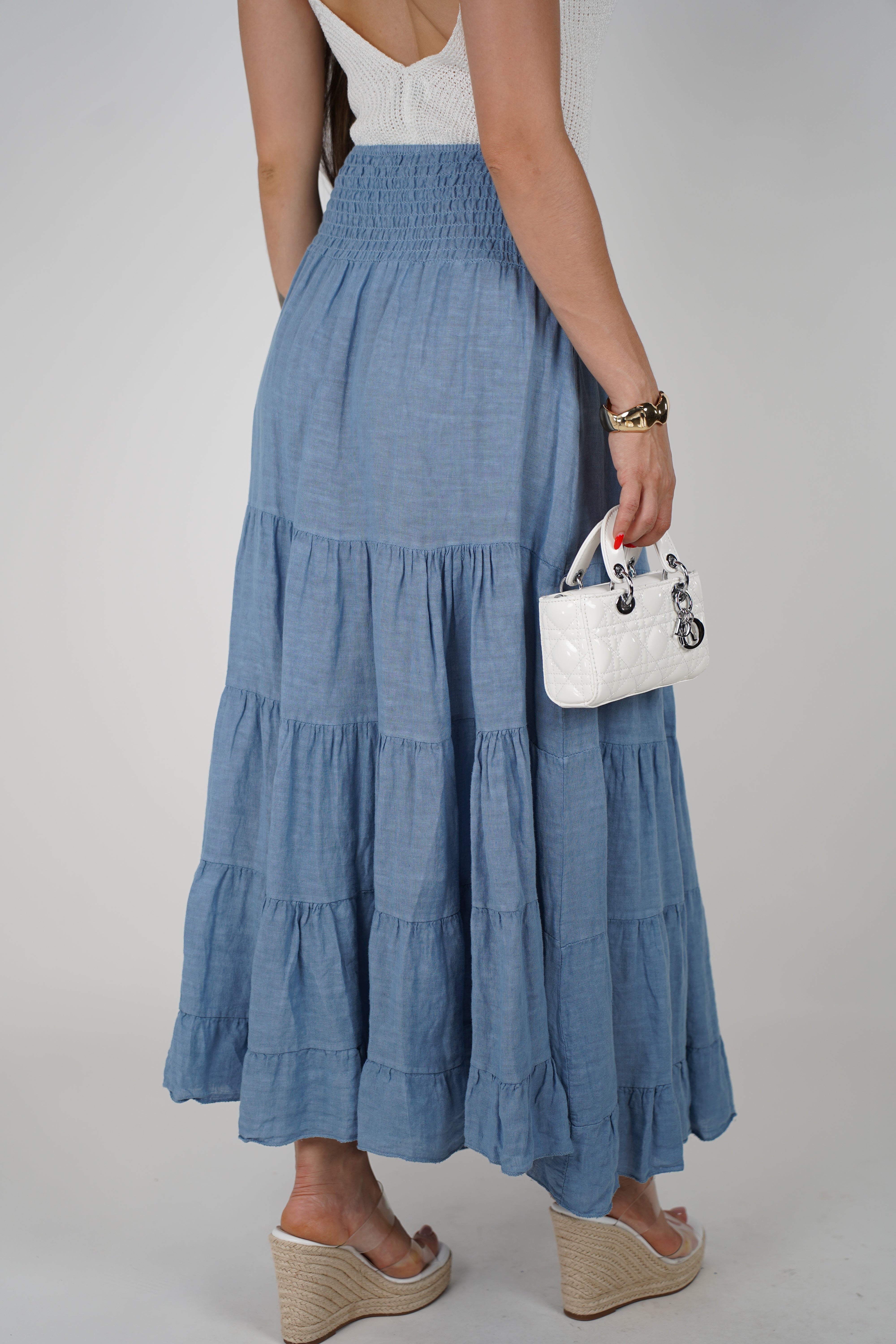 Wren Linen Smocked Maxi Skirt – Effortless Boho Tiered Style
