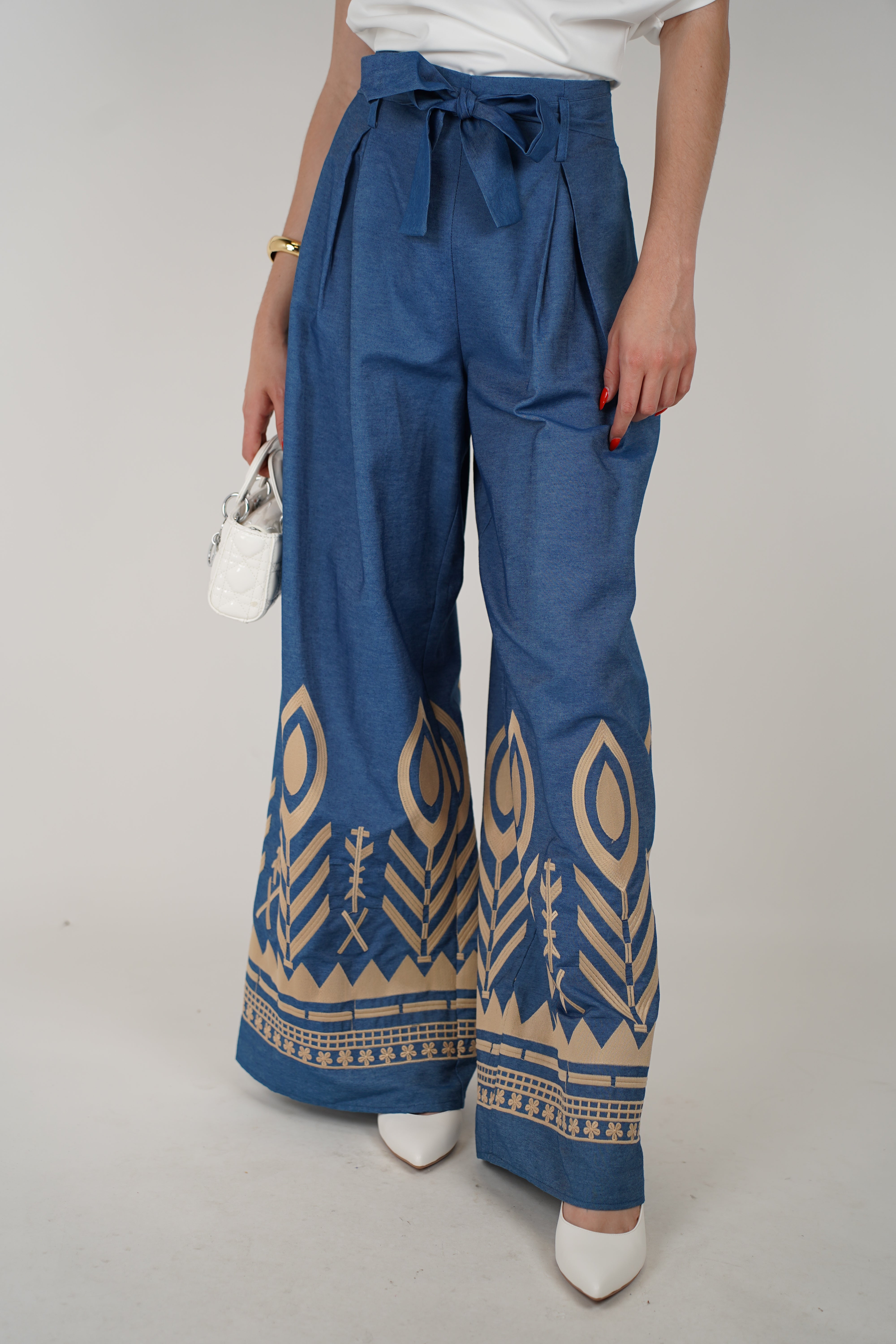 Olguita Embroidered Pants – Boho-Chic Wide-Leg Trousers