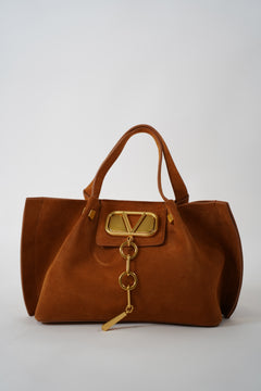 Bolso tote Meiz Mini Suede – Elegante bolso de mano marrón con detalles dorados