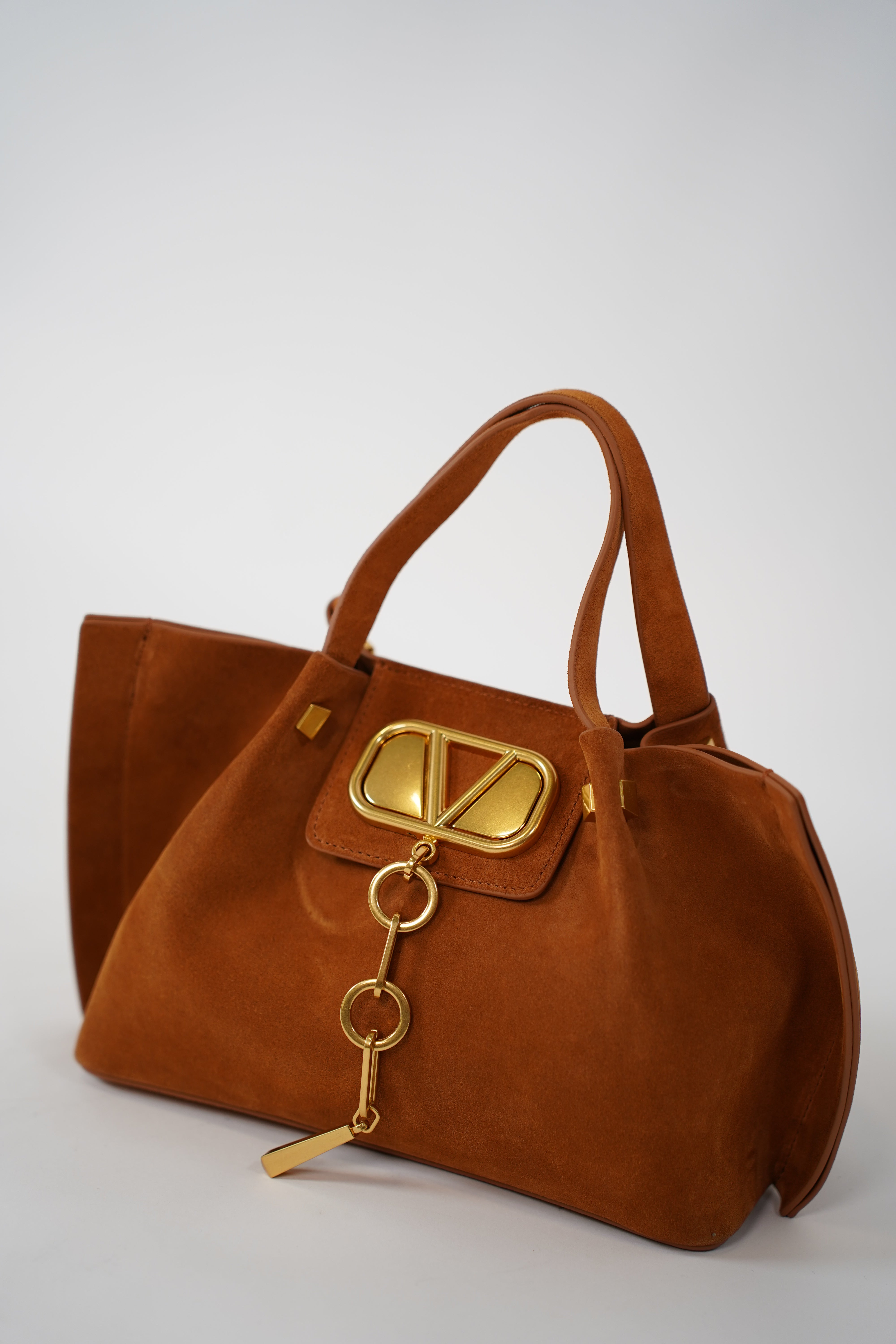 Meiz Mini Suede Tote Bag – Chic Brown Handbag with Gold Details