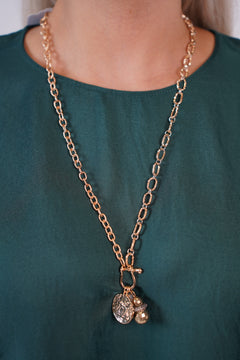 Collar Liusmila - Cadena de oro con colgantes de moneda y dije