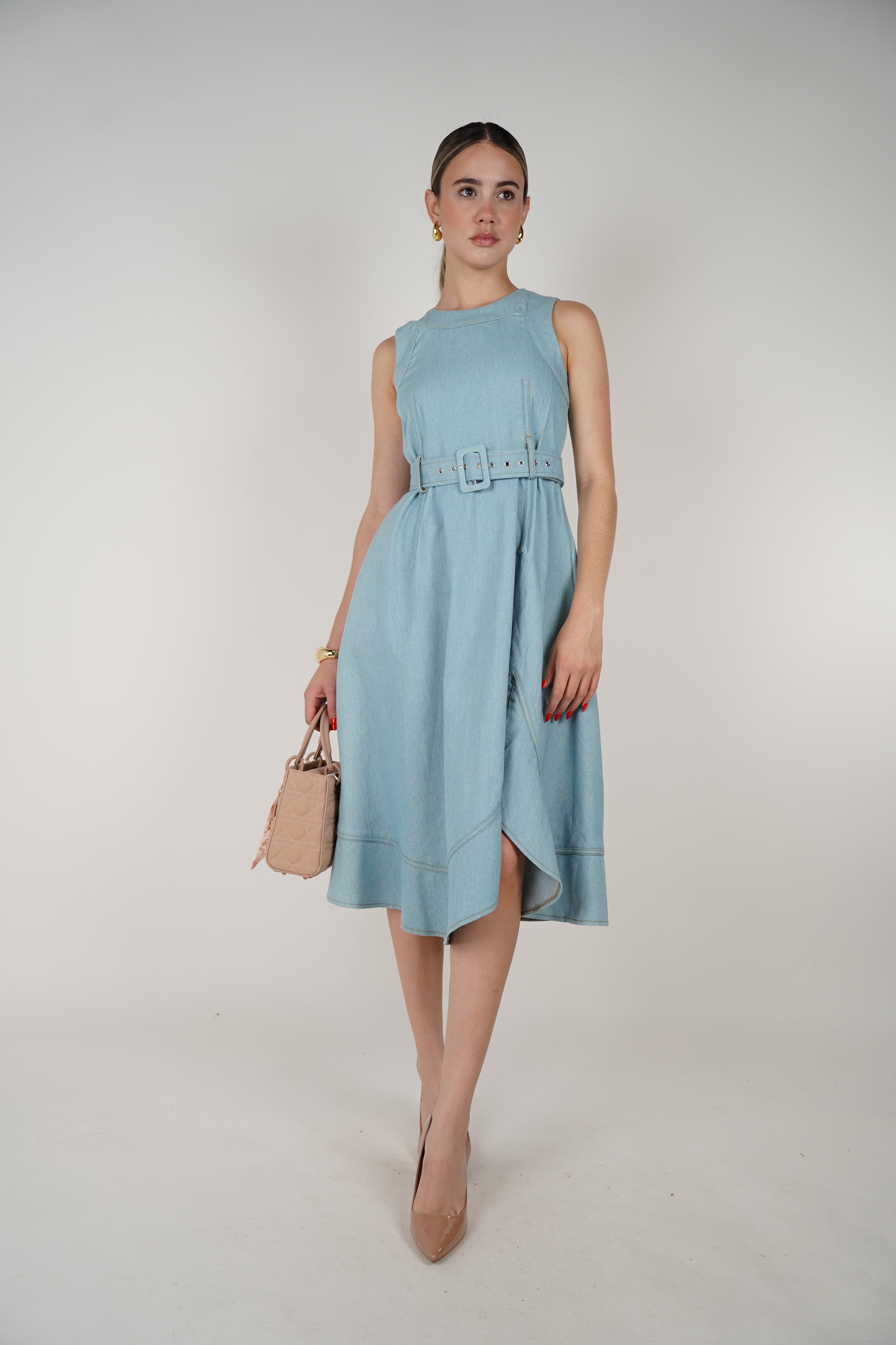 Keli Denim Dress – Structured Sleeveless Fit & Flare