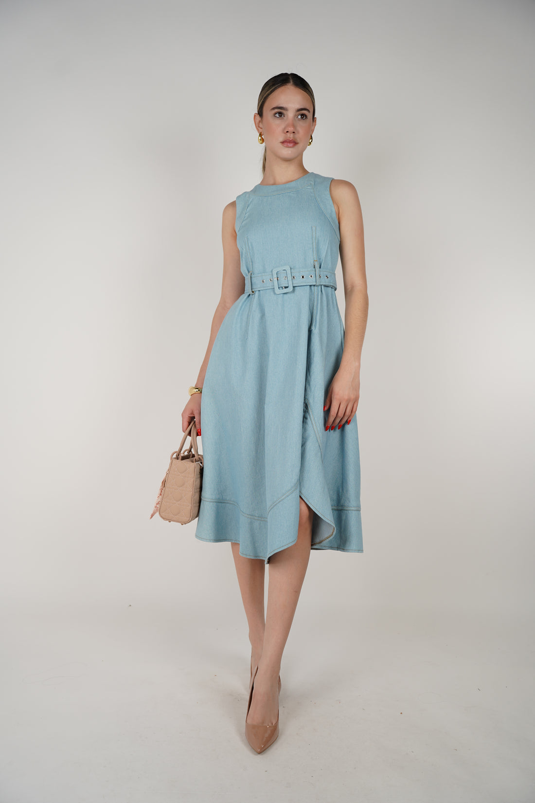 Keli Denim Dress – Structured Sleeveless Fit & Flare