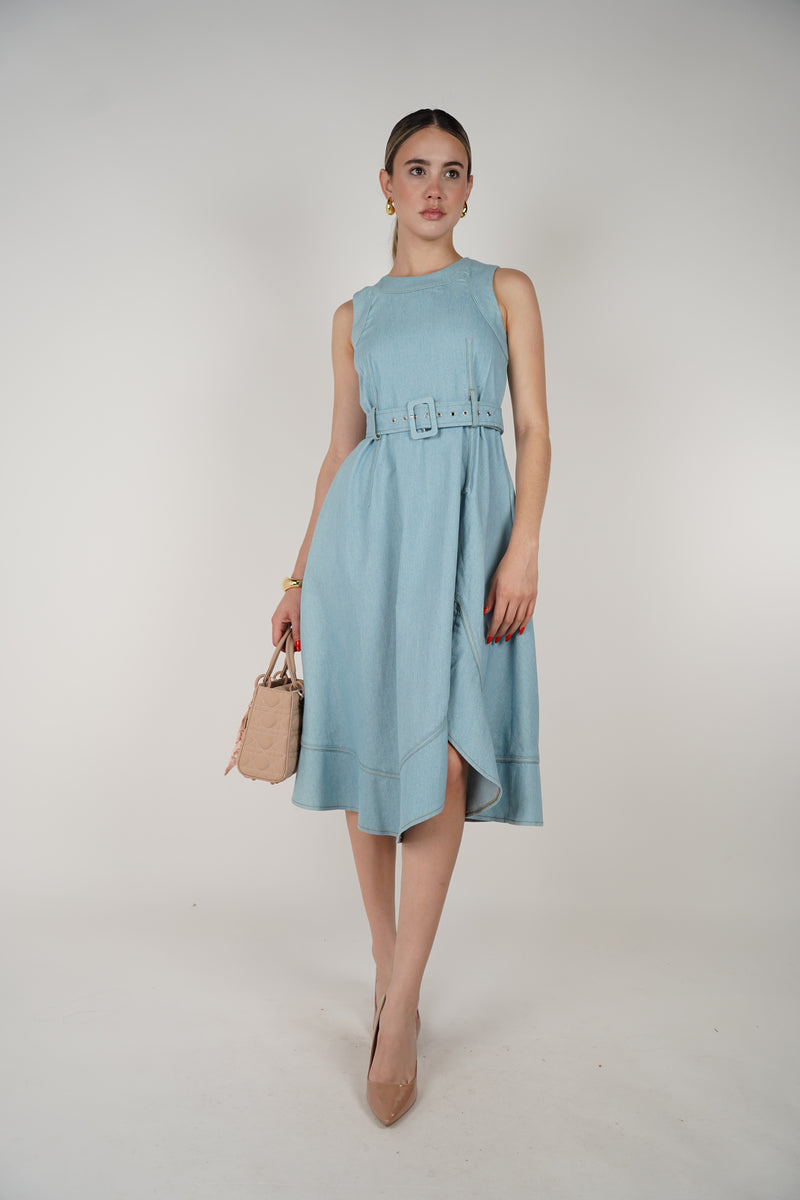 Keli Denim Dress – Structured Sleeveless Fit & Flare