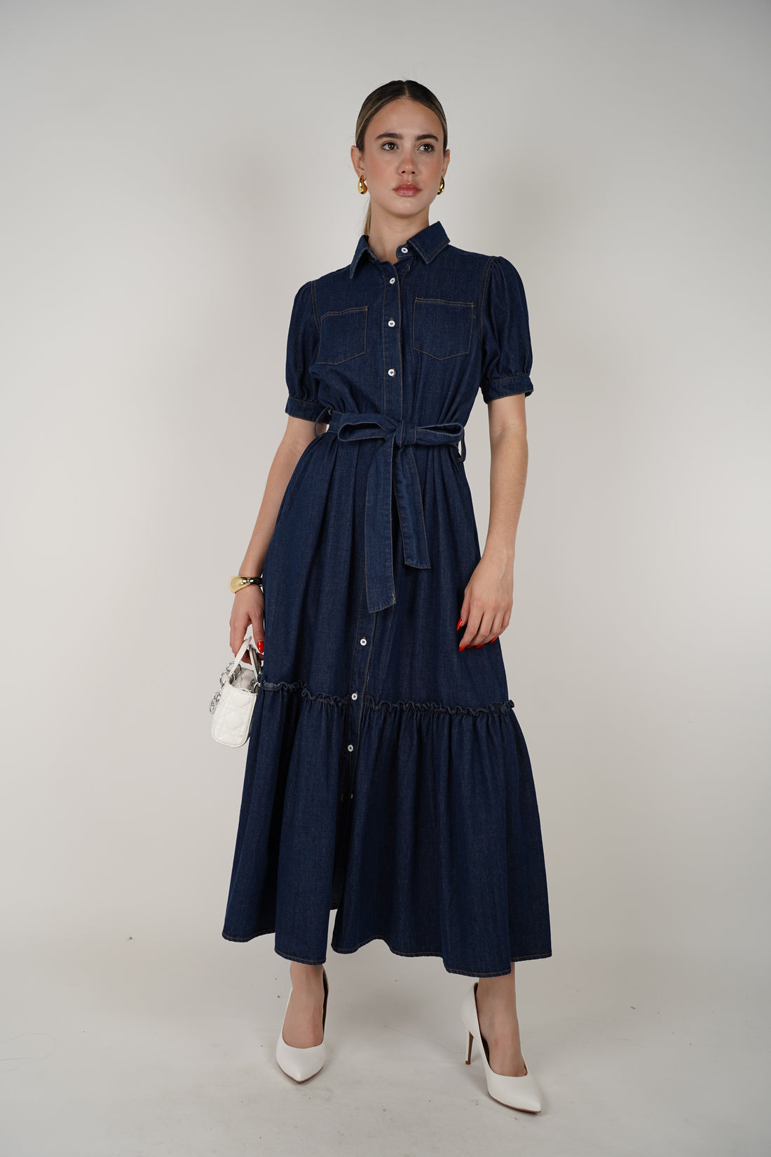 Roselyn Dress – Classic Denim Elegance with a Feminine Twist