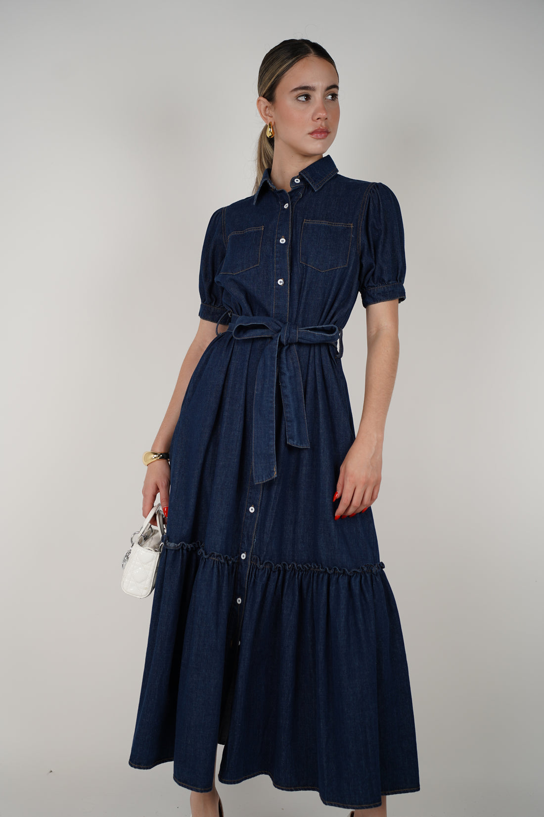 Roselyn Dress – Classic Denim Elegance with a Feminine Twist