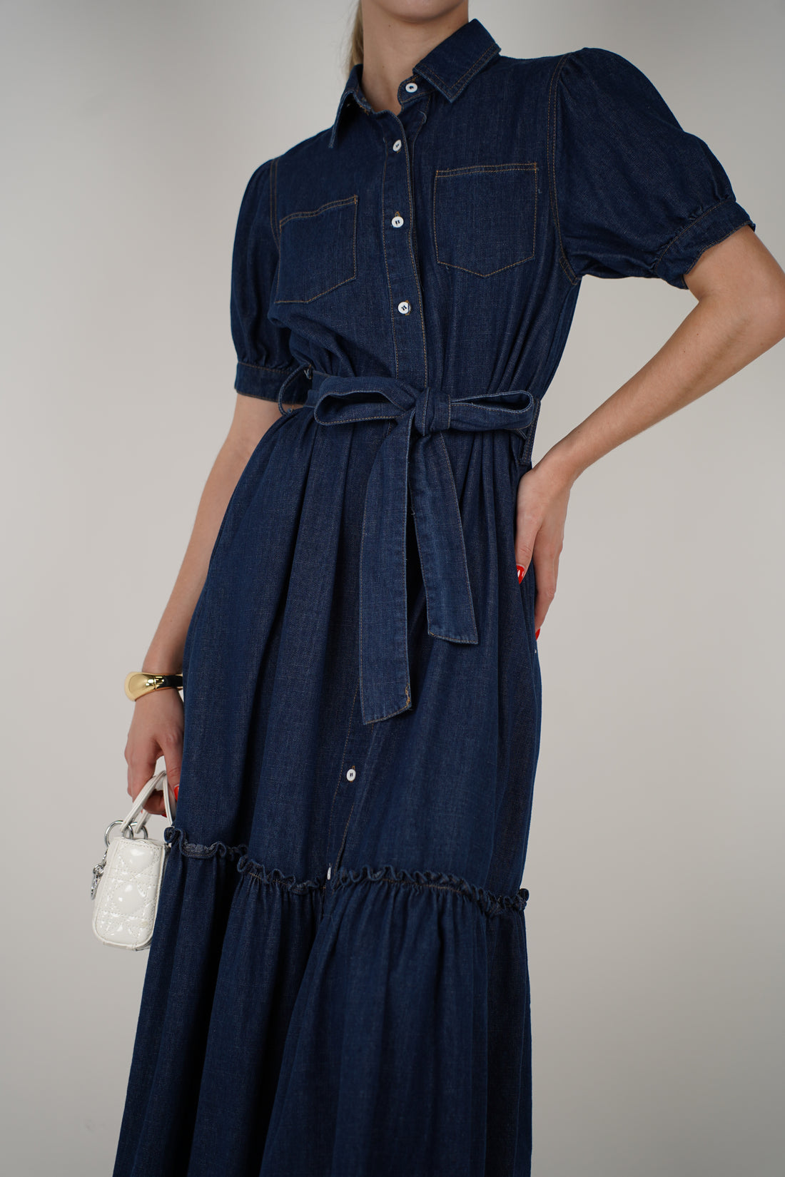 Roselyn Dress – Classic Denim Elegance with a Feminine Twist