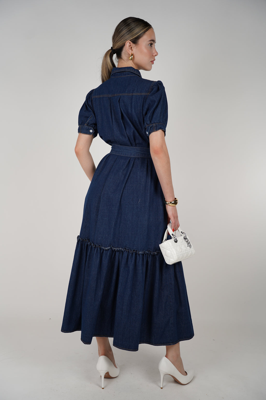 Roselyn Dress – Classic Denim Elegance with a Feminine Twist