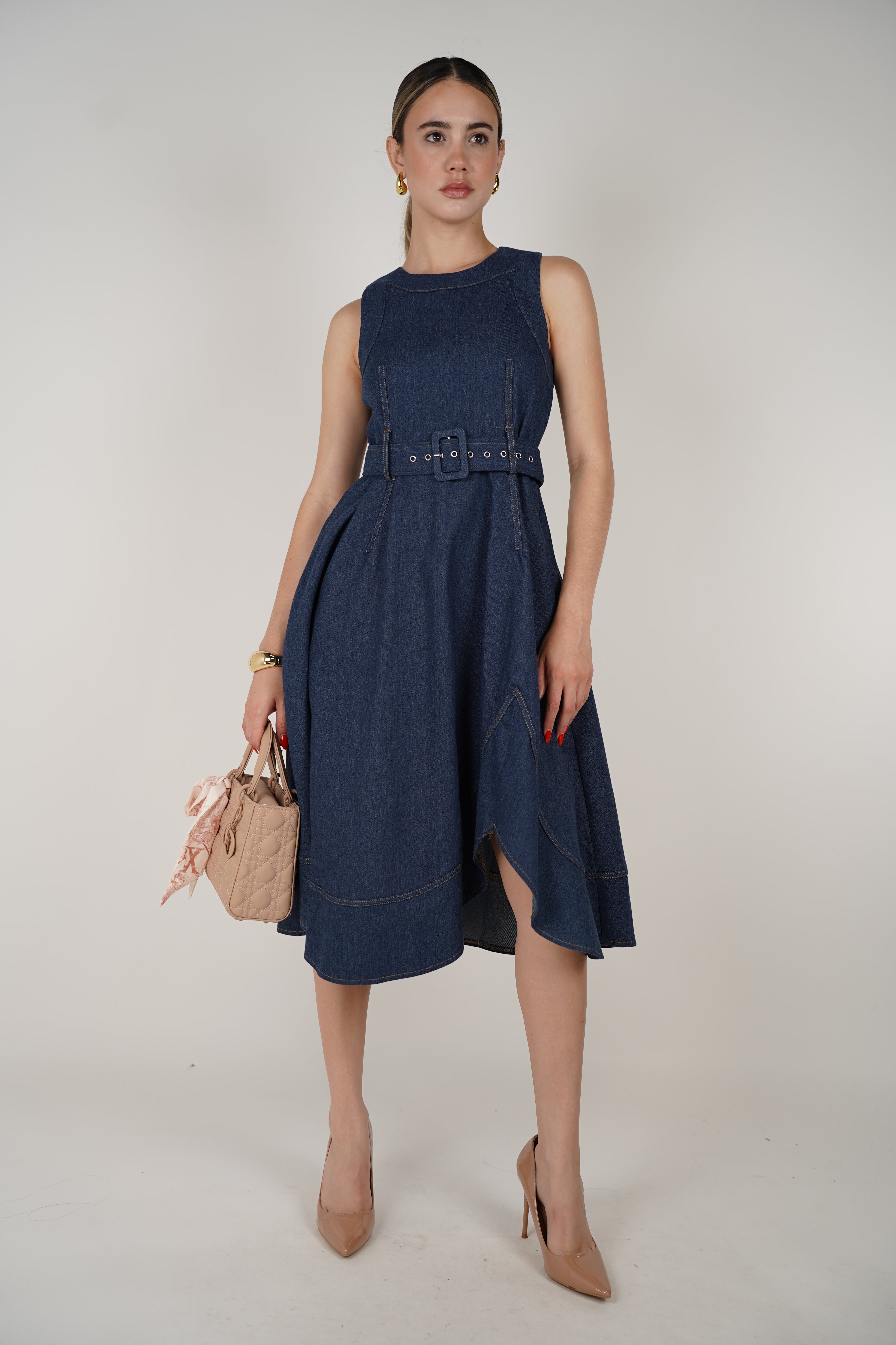 Keli Denim Dress – Structured Sleeveless Fit & Flare