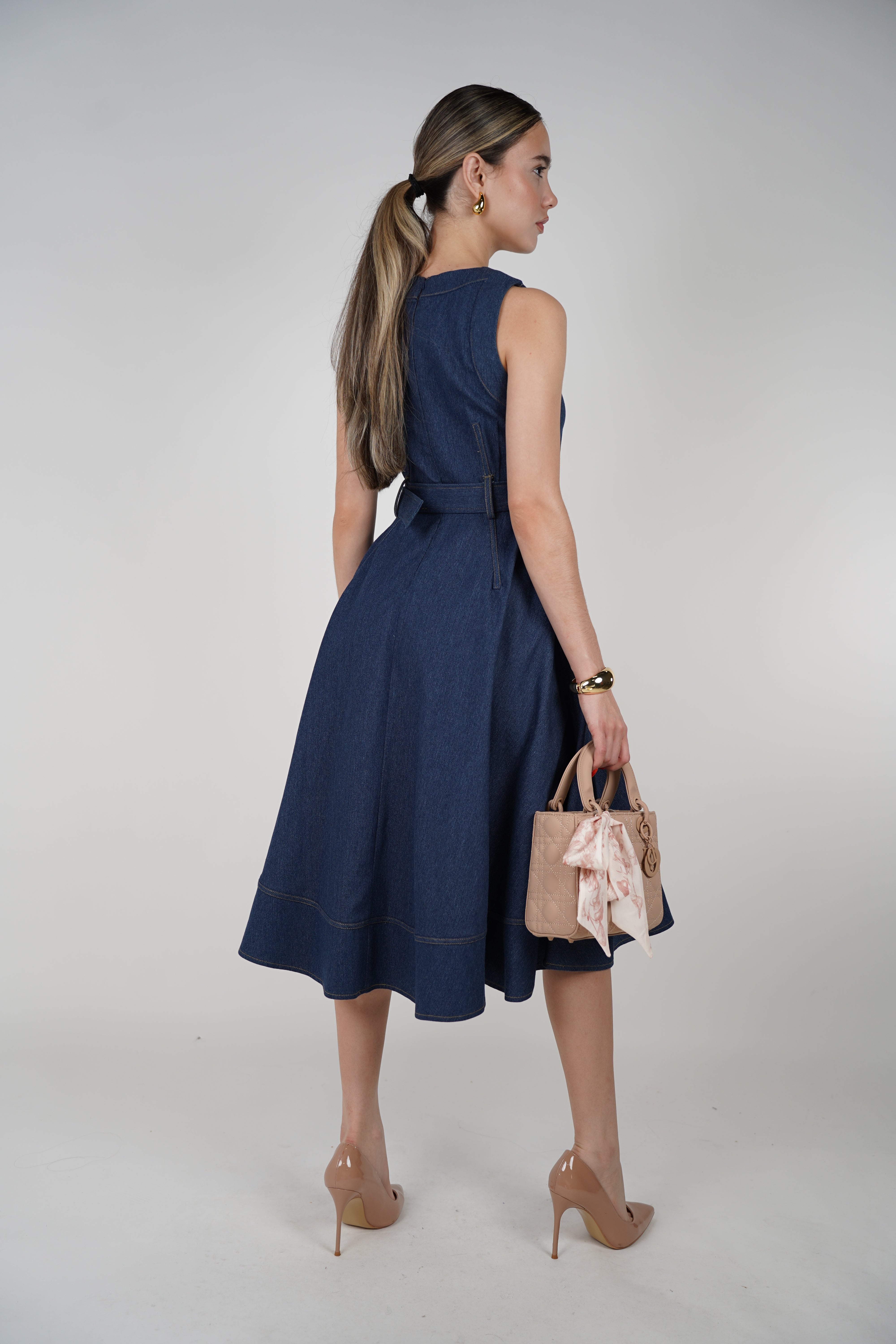 Keli Denim Dress – Structured Sleeveless Fit & Flare