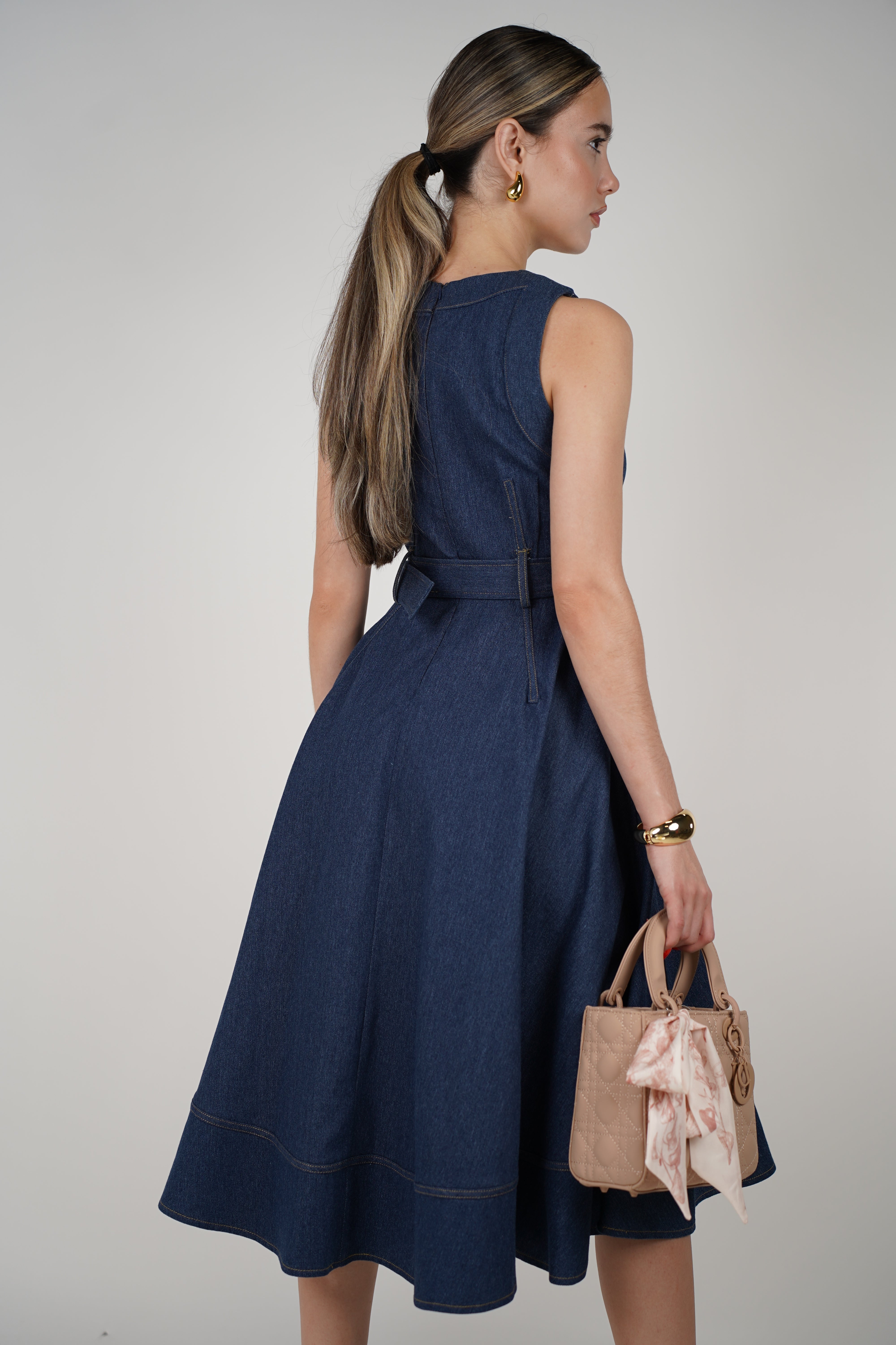 Keli Denim Dress – Structured Sleeveless Fit & Flare