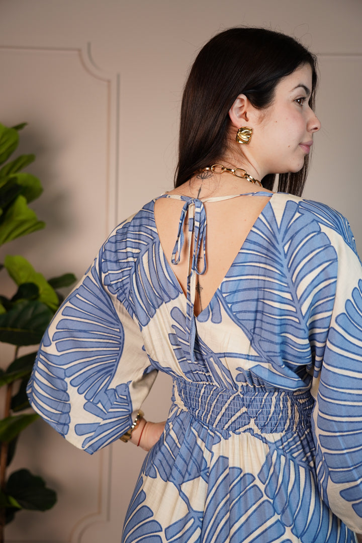 Raquel Tropical Leaf Print Wide-Leg Jumpsuit – Wrap Style, Lightweight & Resort-Ready - Carema Boutique
