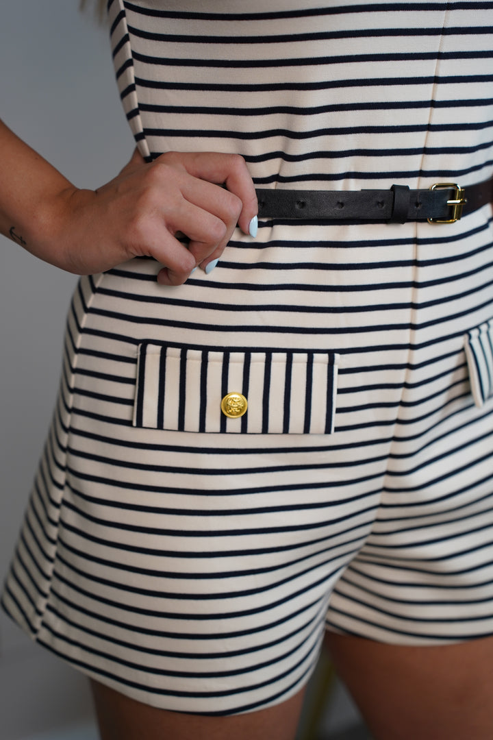 Jackey Striped Belted Sleeveless Romper – Nautical-Inspired Summer One-Piece - Carema Boutique