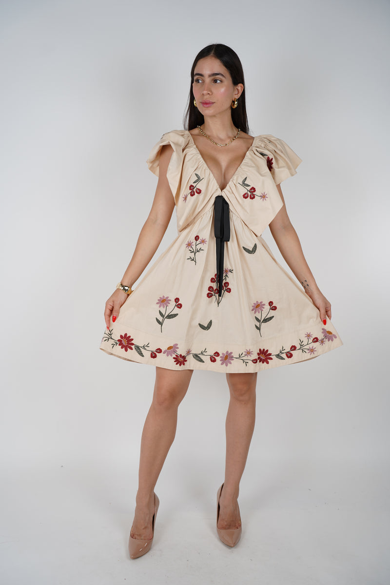 Claudette Mini Dress – Flirty Florals with a Statement Bow