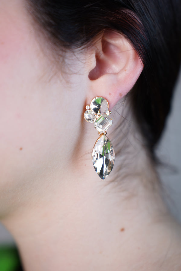Jade Crystal Cluster Drop Earrings – Elegant Clear Gem Statement Pair - Carema Boutique